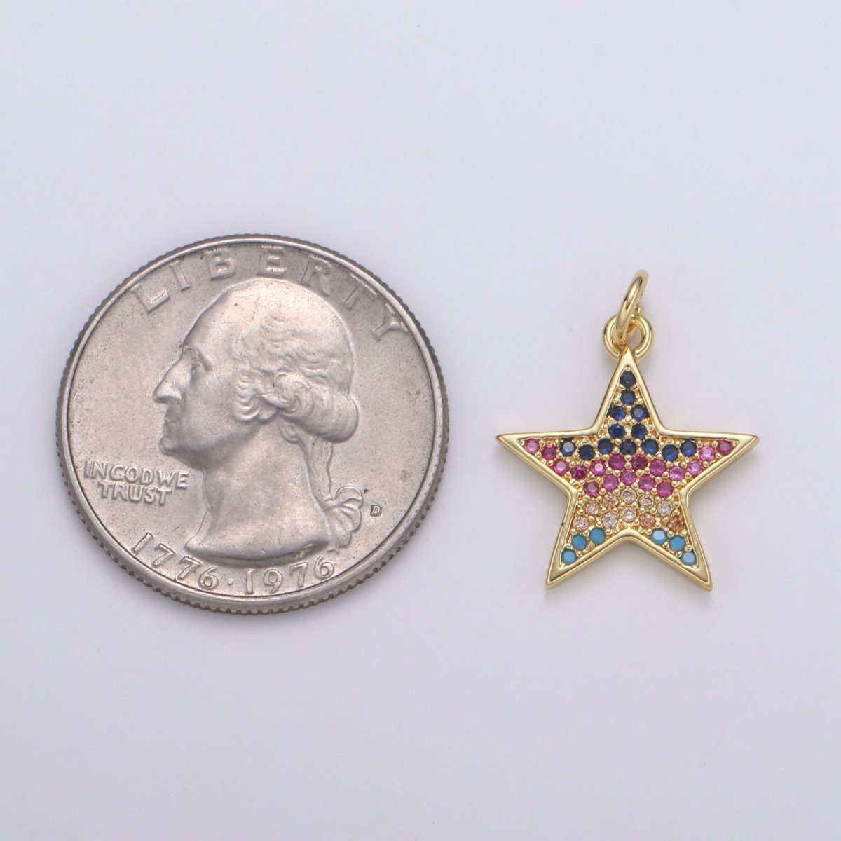 14k Gold Fill Multi Color Star Charm, Dainty Gold Star Charm, Rainbow Colorful CZ Pendant,Layered Necklace Earring Bracelet Charm E-166