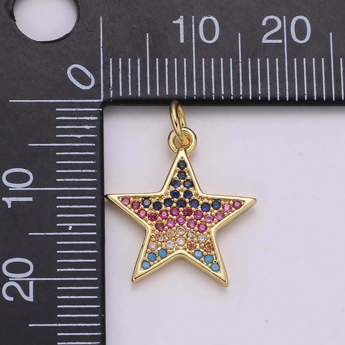 14k Gold Fill Multi Color Star Charm, Dainty Gold Star Charm, Rainbow Colorful CZ Pendant,Layered Necklace Earring Bracelet Charm E-166