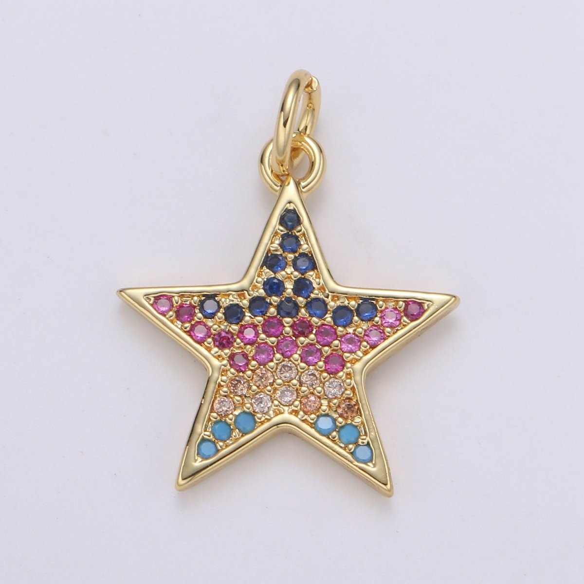 14k Gold Fill Multi Color Star Charm, Dainty Gold Star Charm, Rainbow Colorful CZ Pendant,Layered Necklace Earring Bracelet Charm E-166