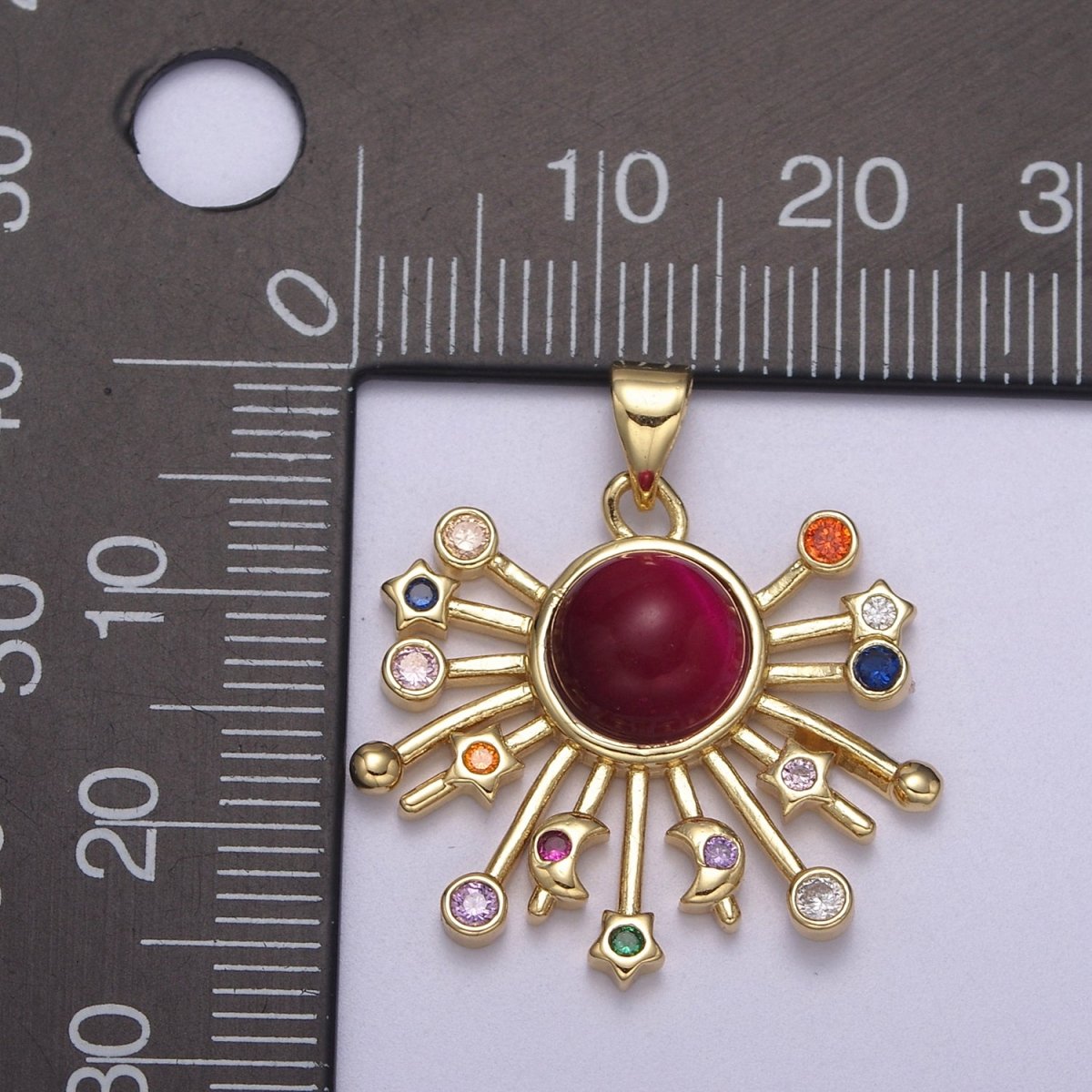 14k Gold Fill Sun Charm Color Cz Sunburst pendant sunbeam charm sunshine solar boho bohemian jewelry H-111 - H-113