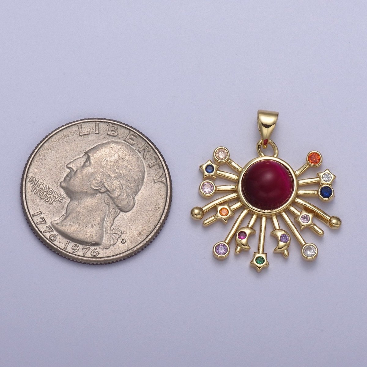 14k Gold Fill Sun Charm Color Cz Sunburst pendant sunbeam charm sunshine solar boho bohemian jewelry H-111 - H-113