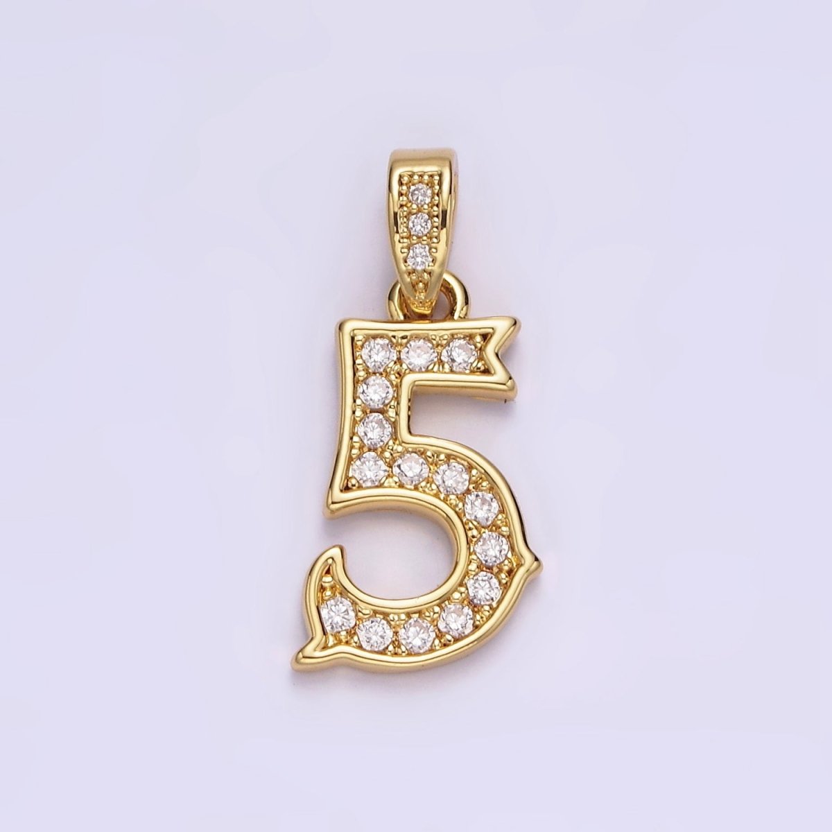 14K Gold Filled 0-9 Edged Number Clear Micro Paved CZ Pendant | N1223 - N1232