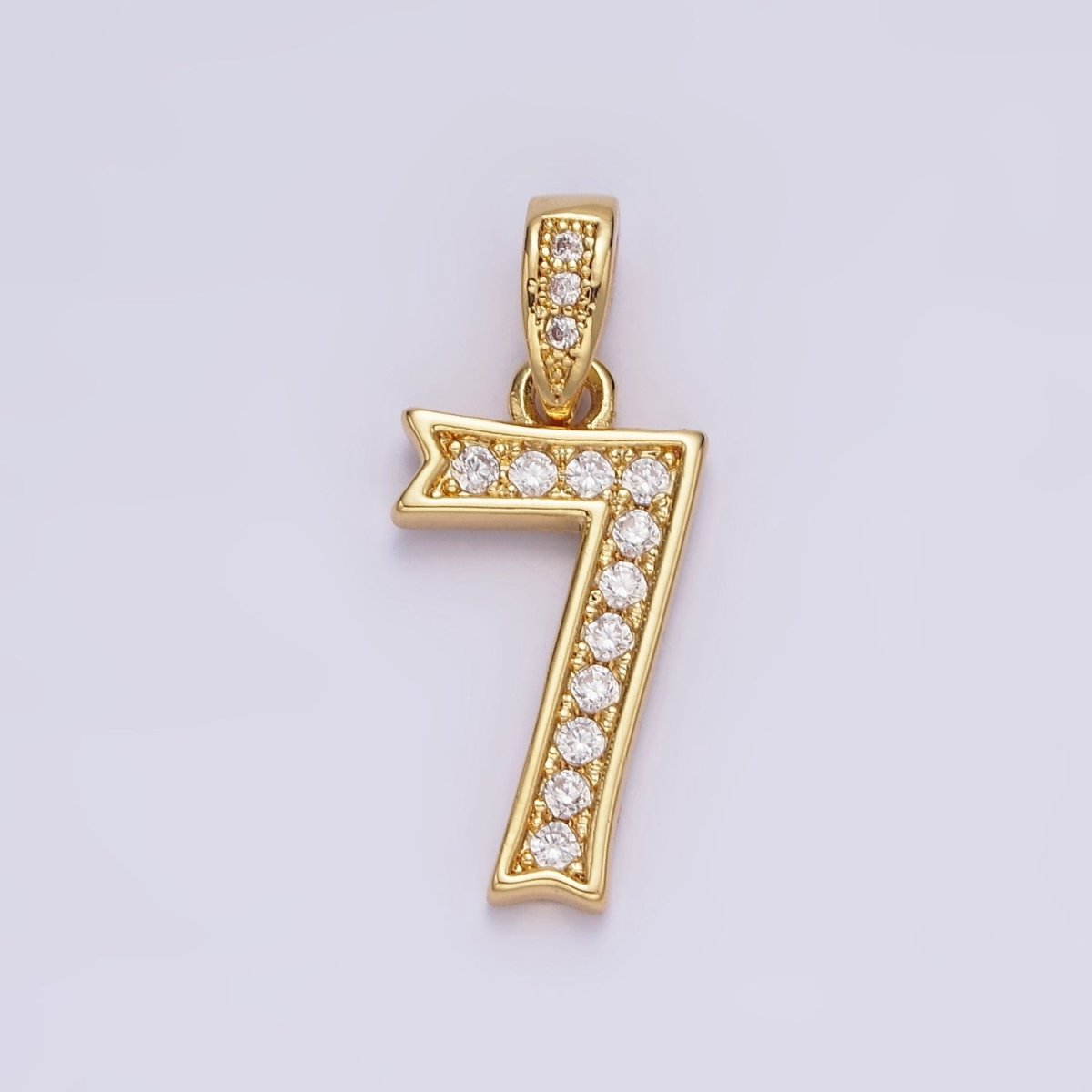 14K Gold Filled 0-9 Edged Number Clear Micro Paved CZ Pendant | N1223 - N1232
