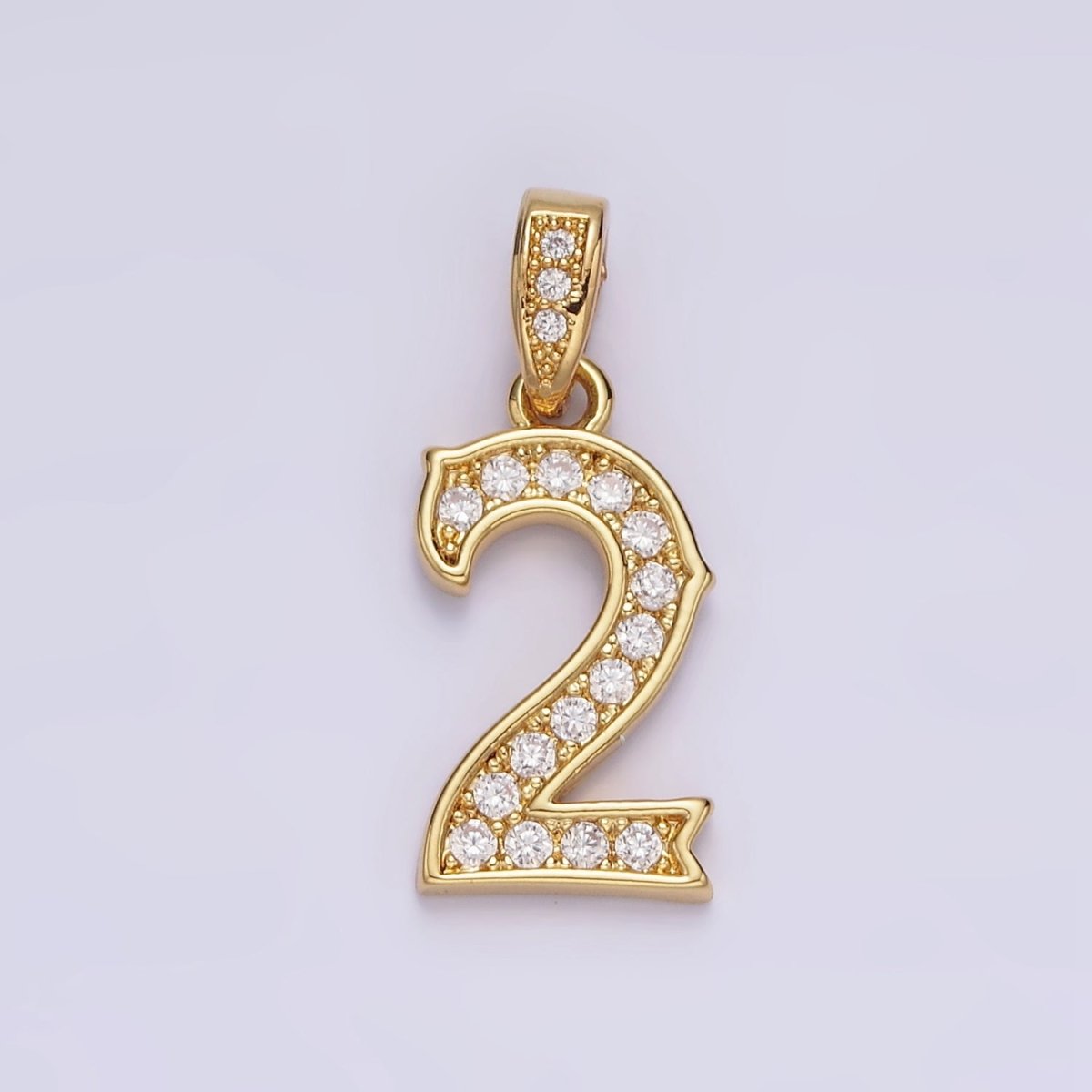14K Gold Filled 0-9 Edged Number Clear Micro Paved CZ Pendant | N1223 - N1232