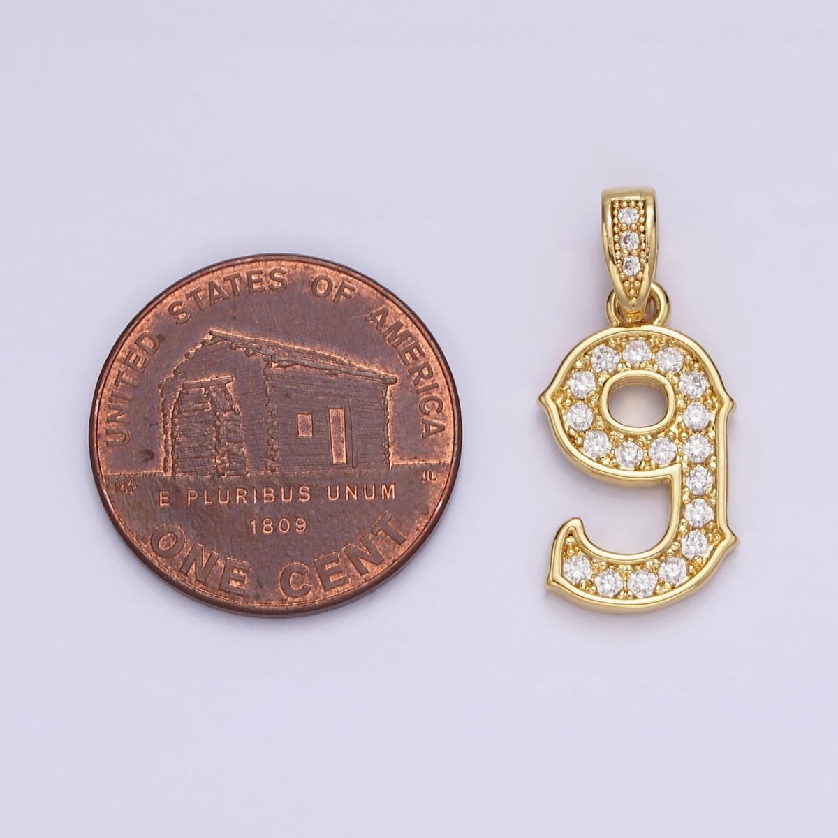 14K Gold Filled 0-9 Edged Number Clear Micro Paved CZ Pendant | N1223 - N1232
