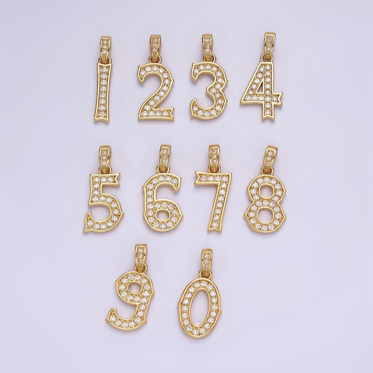 14K Gold Filled 0-9 Edged Number Clear Micro Paved CZ Pendant | N1223 - N1232