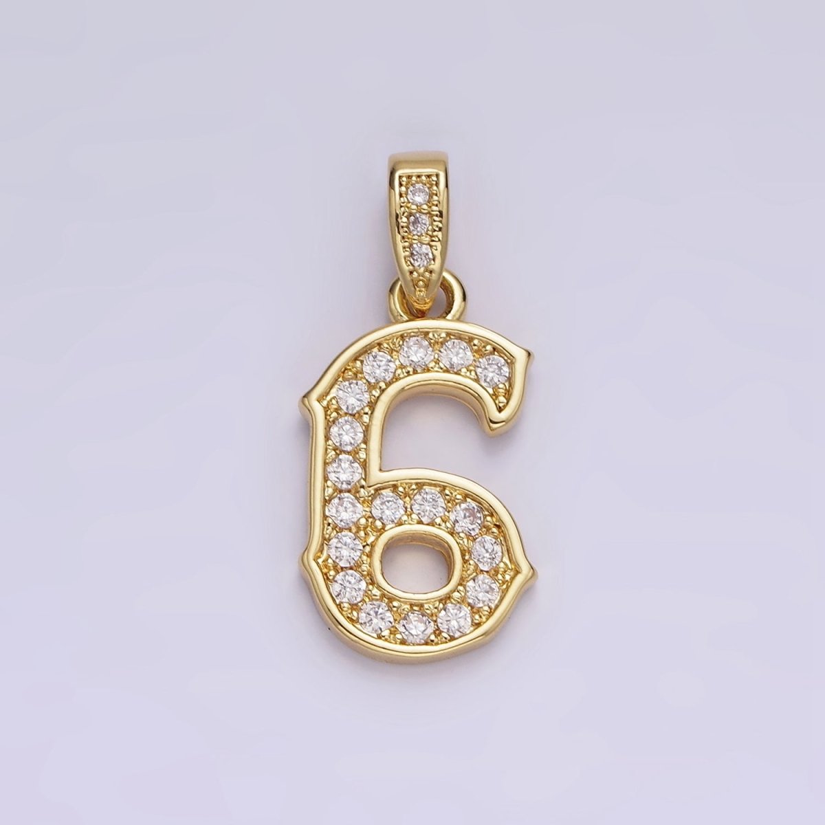 14K Gold Filled 0-9 Edged Number Clear Micro Paved CZ Pendant | N1223 - N1232