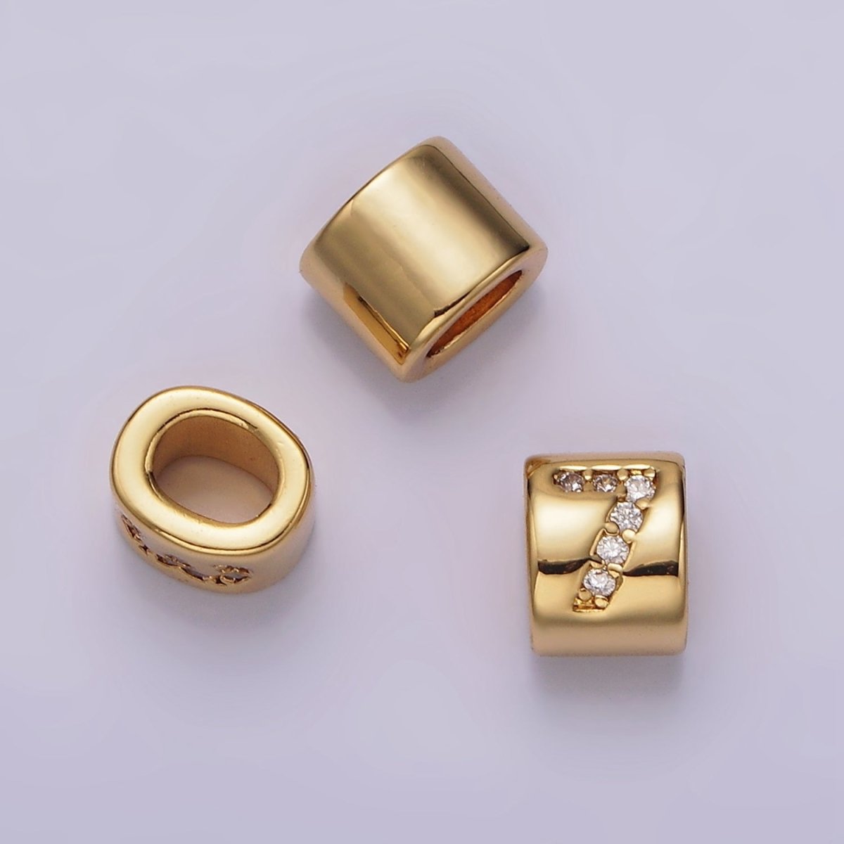 14K Gold Filled 0-9 Number Clear Micro Paved CZ Slider Bead Spacer | B-807~B-811
