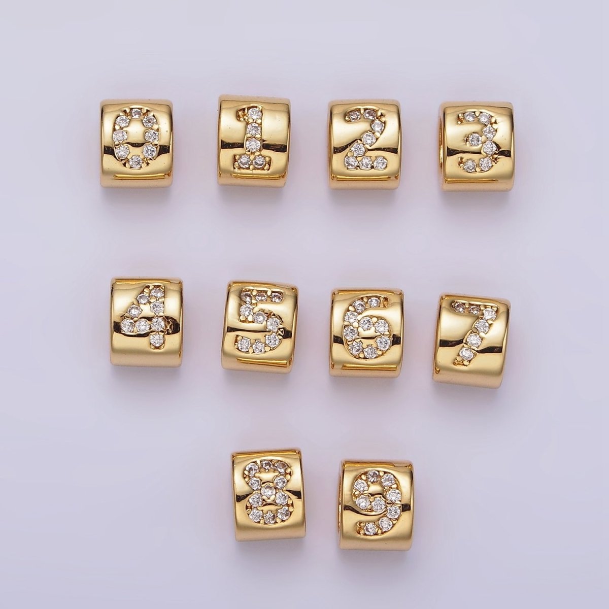 14K Gold Filled 0-9 Number Clear Micro Paved CZ Slider Bead Spacer | B-807~B-811