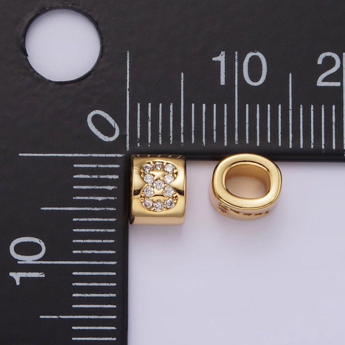 14K Gold Filled 0-9 Number Clear Micro Paved CZ Slider Bead Spacer | B-807~B-811