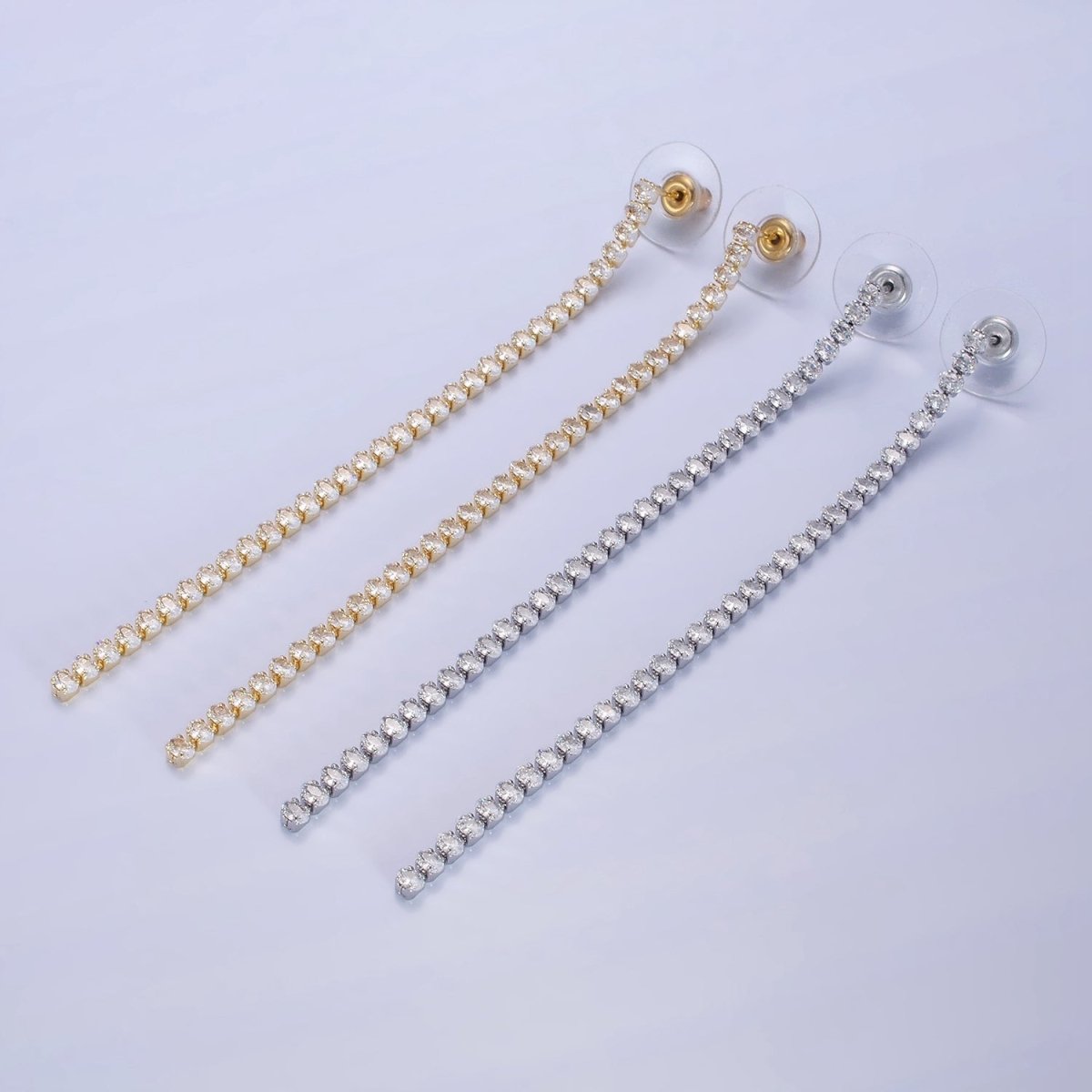 14K Gold Filled 100mm Oval Clear CZ Drop Stud Earrings in Gold & Silver | AE507 AE508