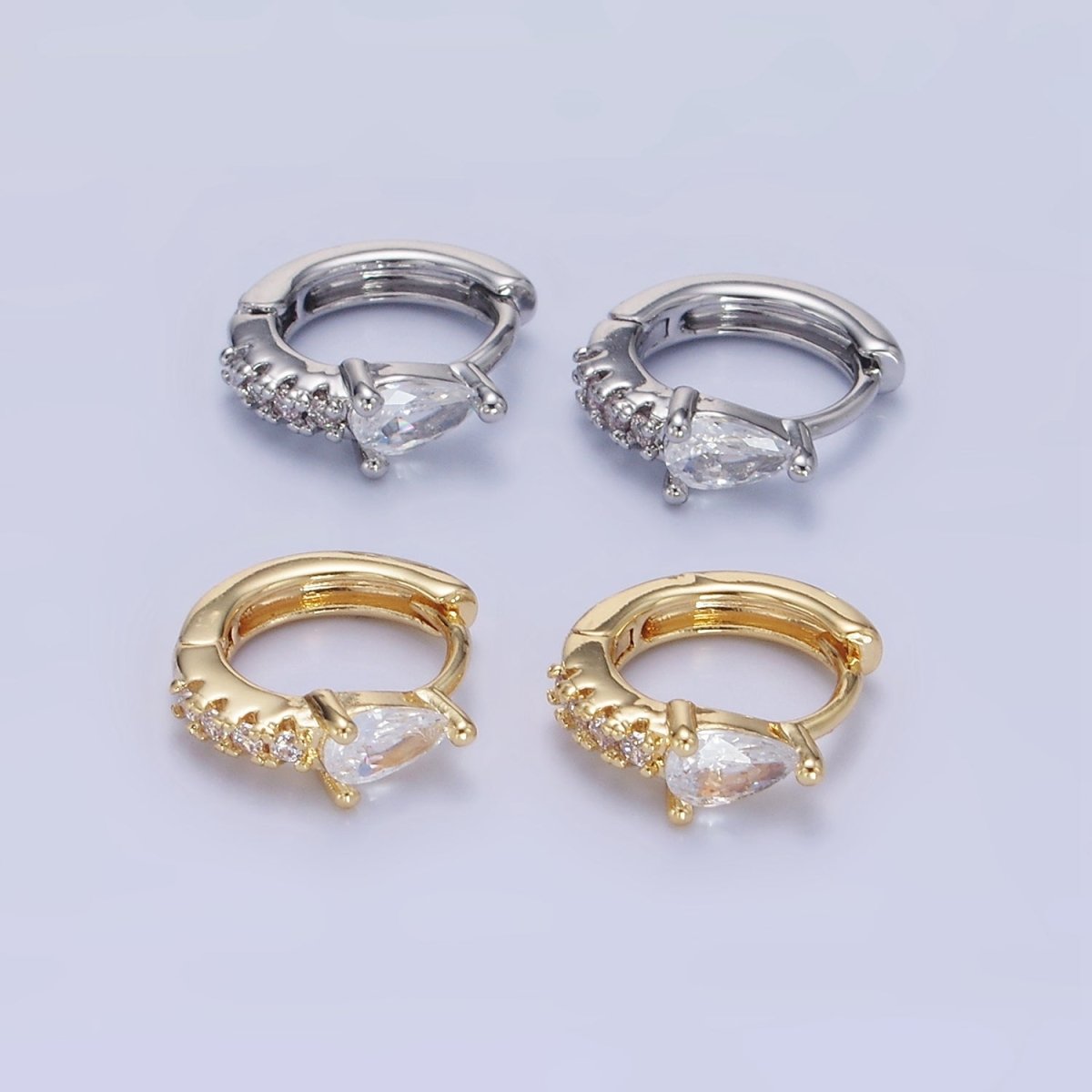 14K Gold Filled 10.5mm Teardrop Micro Paved CZ Cartilage Huggie Earrings in Gold & Silver | P476 P477