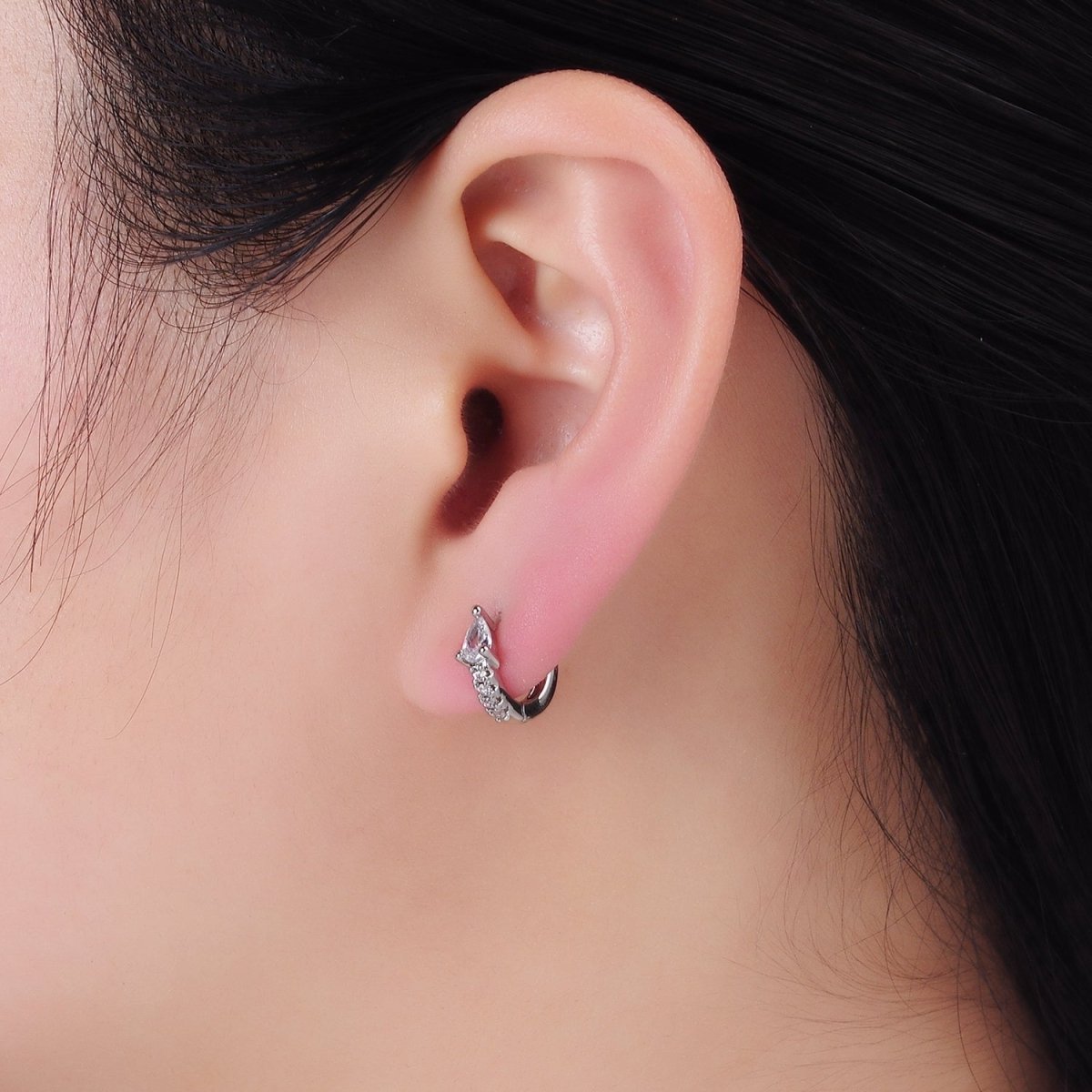 14K Gold Filled 10.5mm Teardrop Micro Paved CZ Cartilage Huggie Earrings in Gold & Silver | P476 P477