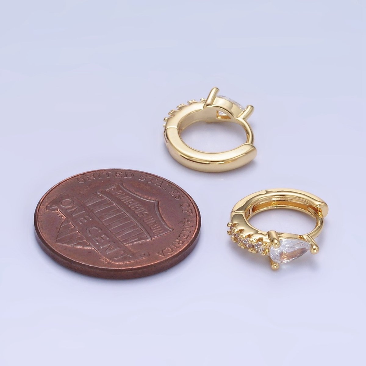 14K Gold Filled 10.5mm Teardrop Micro Paved CZ Cartilage Huggie Earrings in Gold & Silver | P476 P477