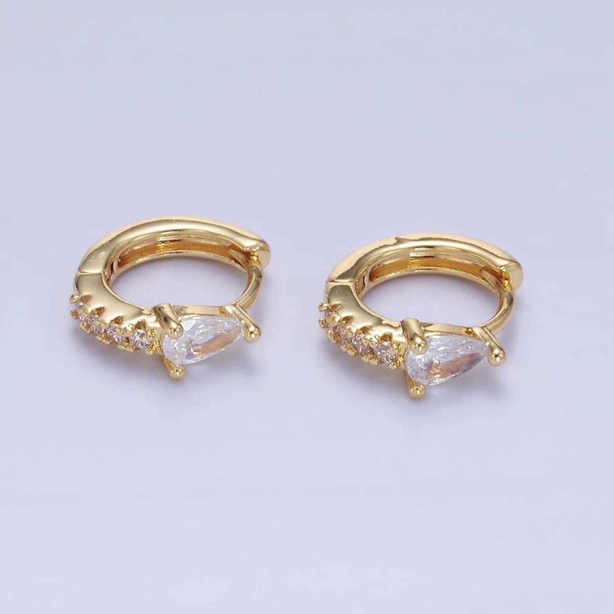 14K Gold Filled 10.5mm Teardrop Micro Paved CZ Cartilage Huggie Earrings in Gold & Silver | P476 P477