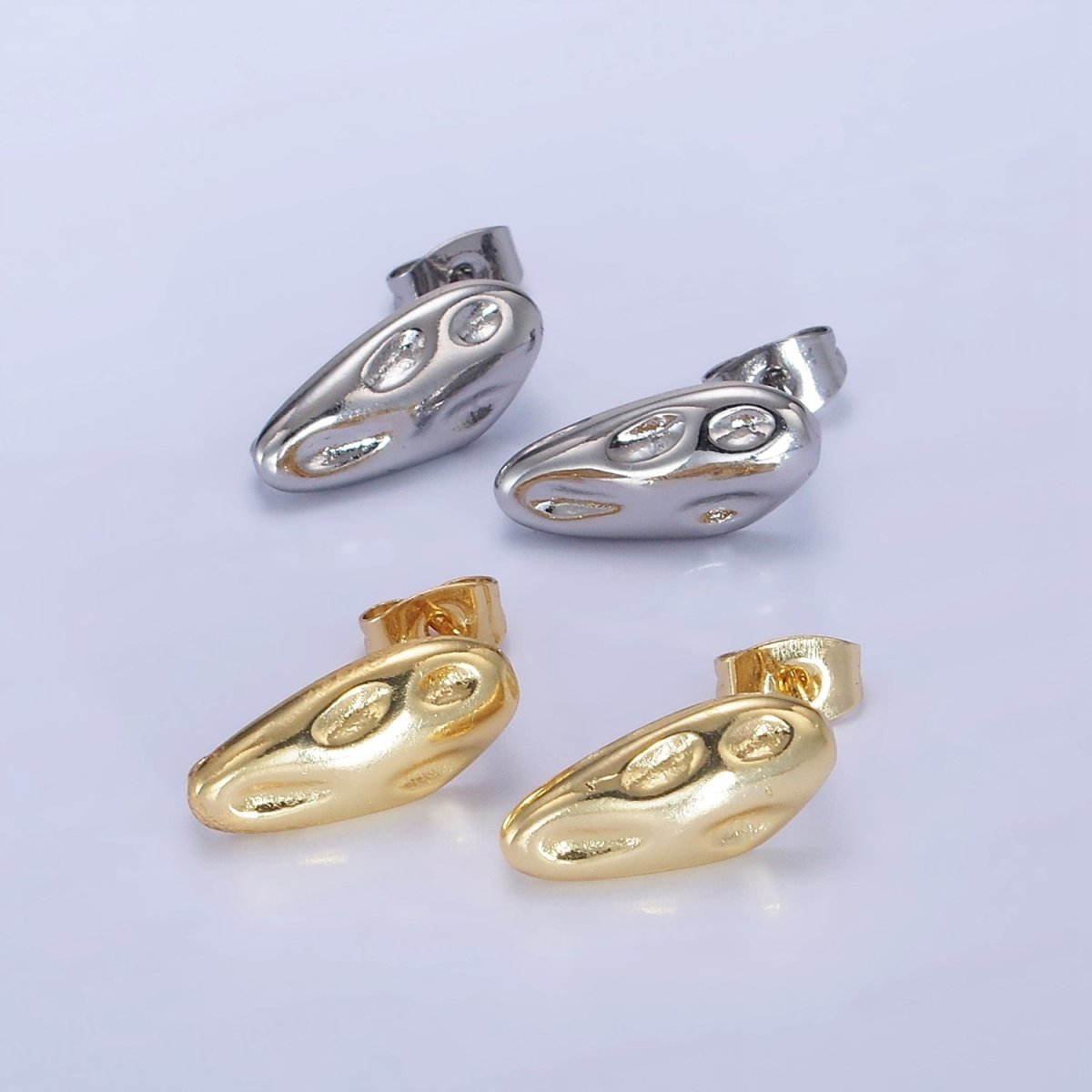14K Gold Filled 10m Hammered Oval Stud Earrings Findings in Gold & Silver | Z740 Z741