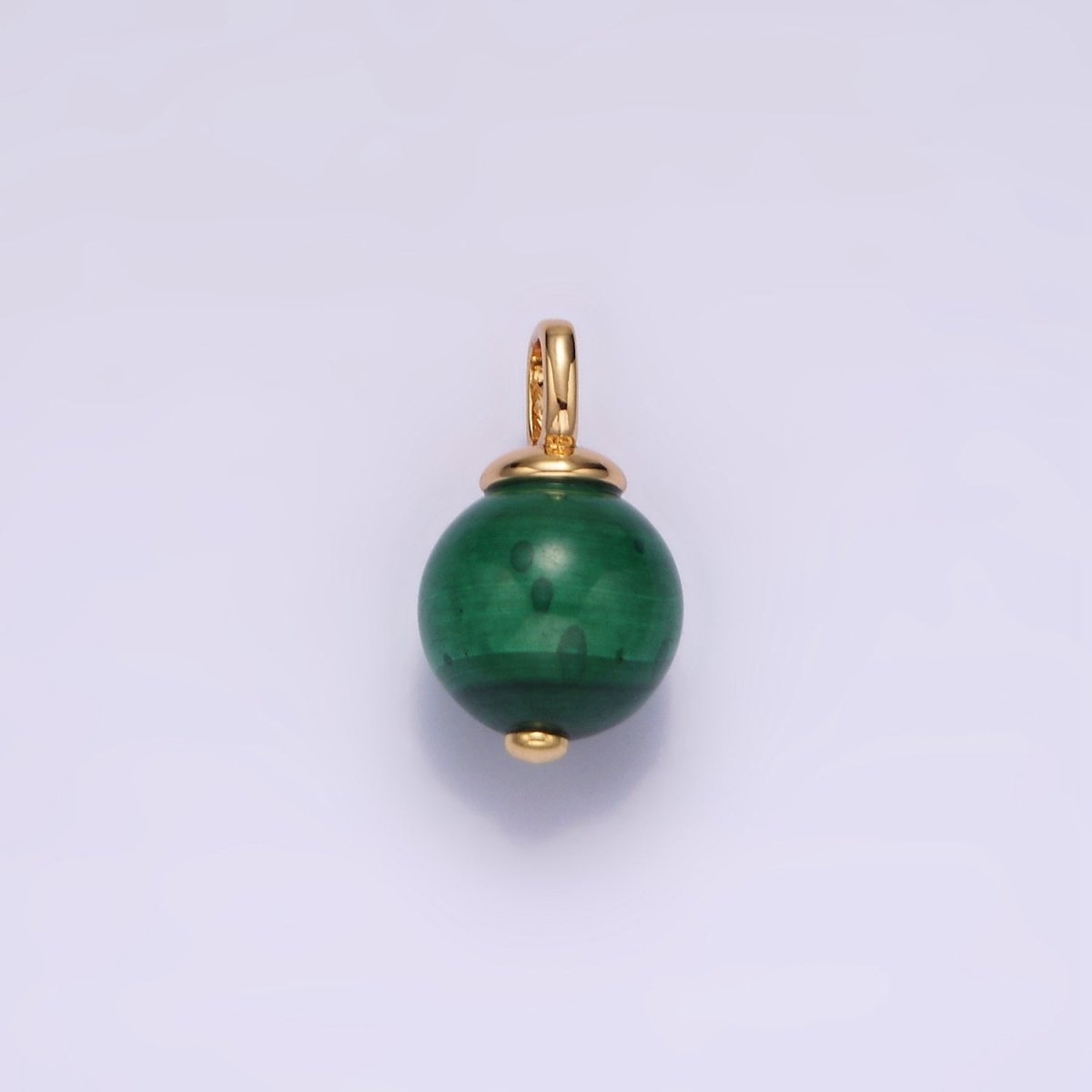 14K Gold Filled 10mm, 12.5mm Malachite Round Sphere Ball Drop Pendant | AG410 AG411