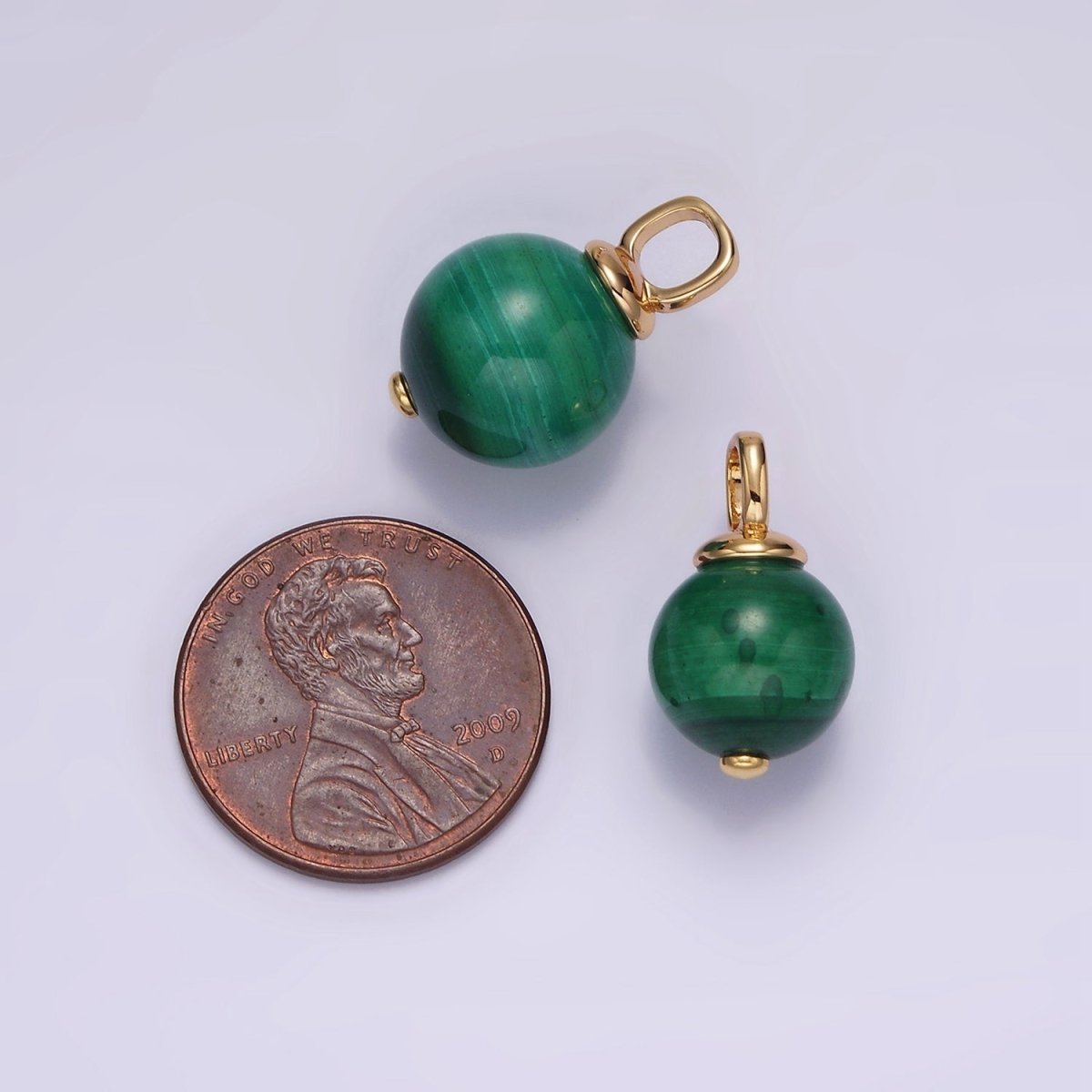 14K Gold Filled 10mm, 12.5mm Malachite Round Sphere Ball Drop Pendant | AG410 AG411