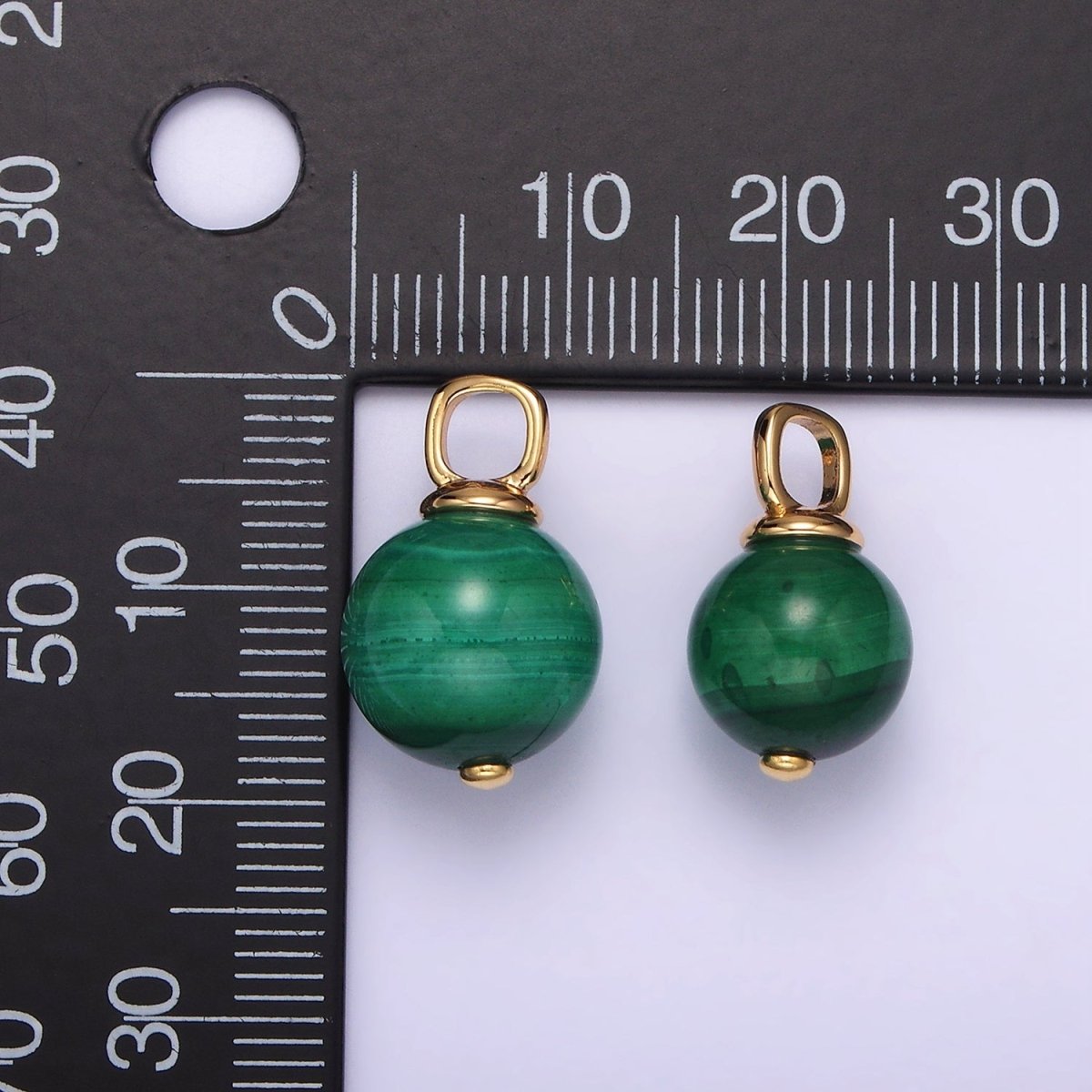 14K Gold Filled 10mm, 12.5mm Malachite Round Sphere Ball Drop Pendant | AG410 AG411