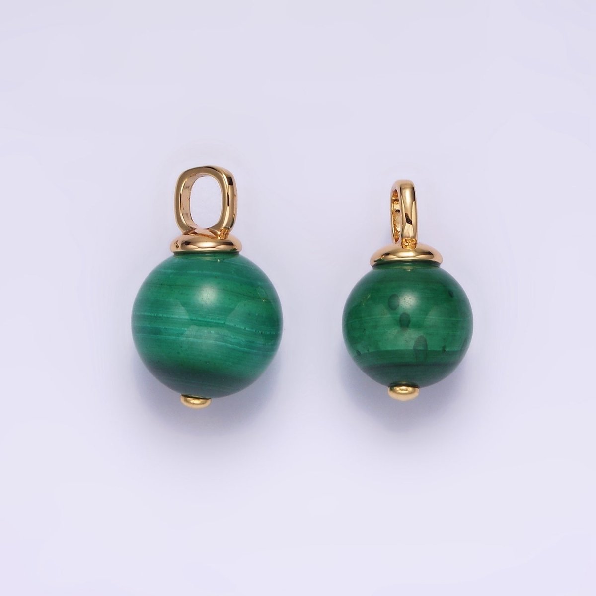 14K Gold Filled 10mm, 12.5mm Malachite Round Sphere Ball Drop Pendant | AG410 AG411