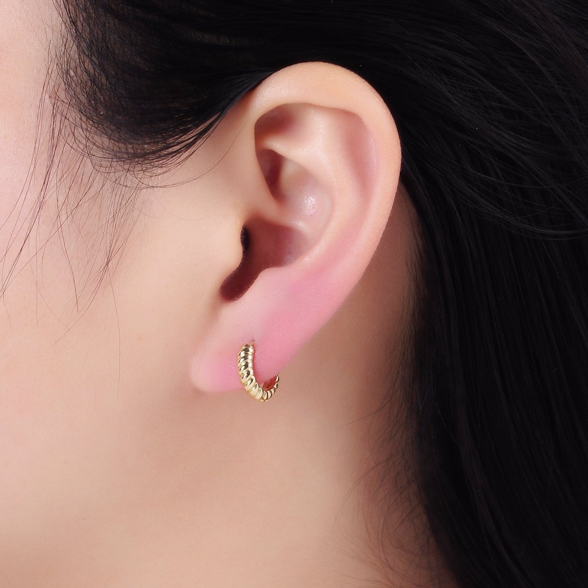 14K Gold Filled 10mm Croissant Cartilage Huggie Earrings | AB1315 - DLUXCA