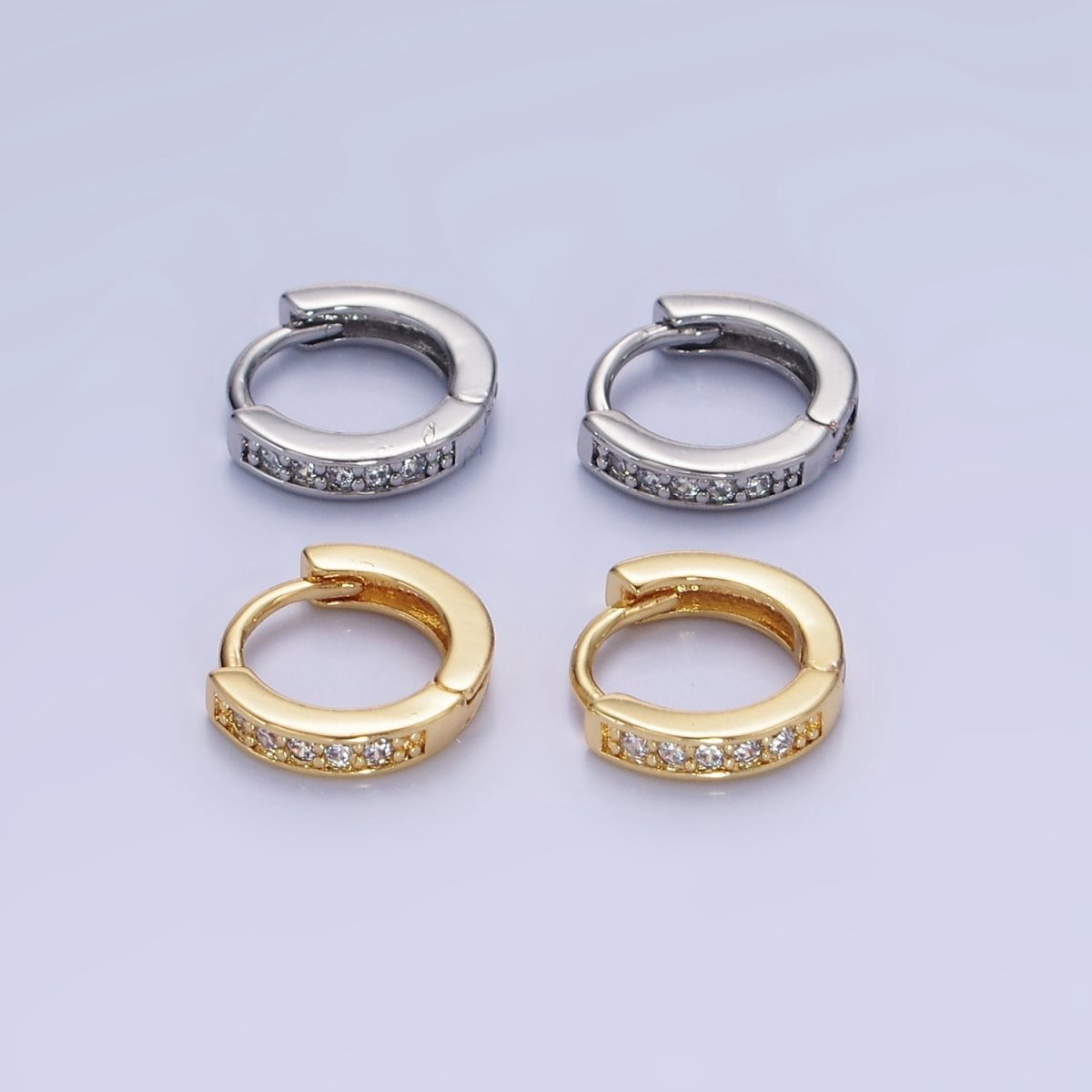 14K Gold Filled 10mm CZ Lined Cartilage Huggie Earrings in Gold & Silver | AB1346 AB1347