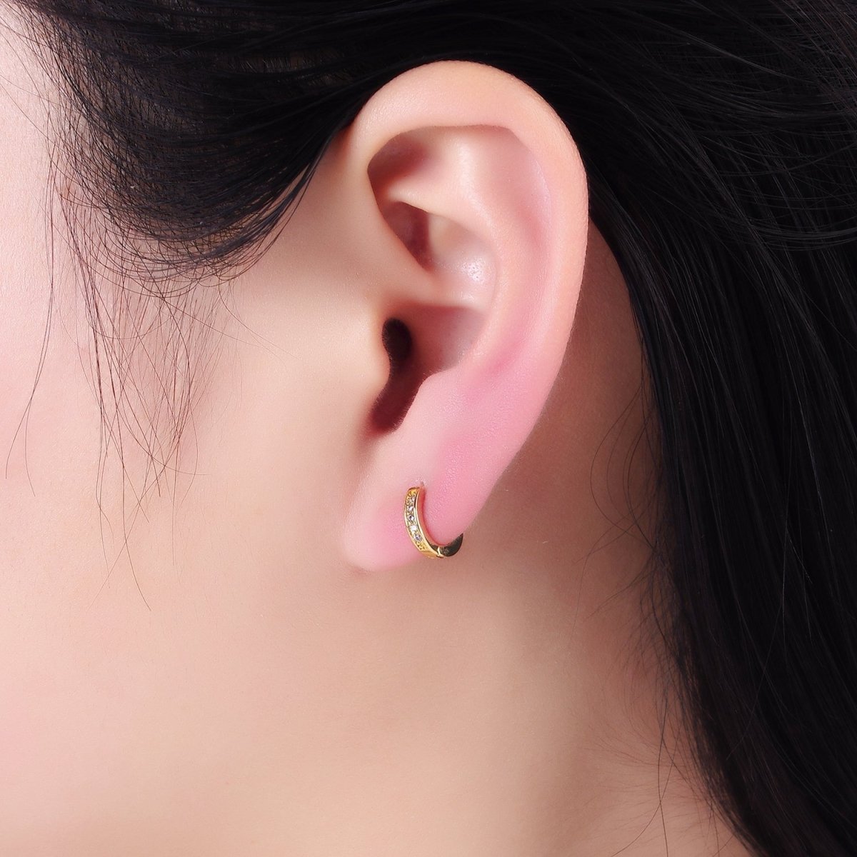 14K Gold Filled 10mm CZ Lined Cartilage Huggie Earrings in Gold & Silver | AB1346 AB1347