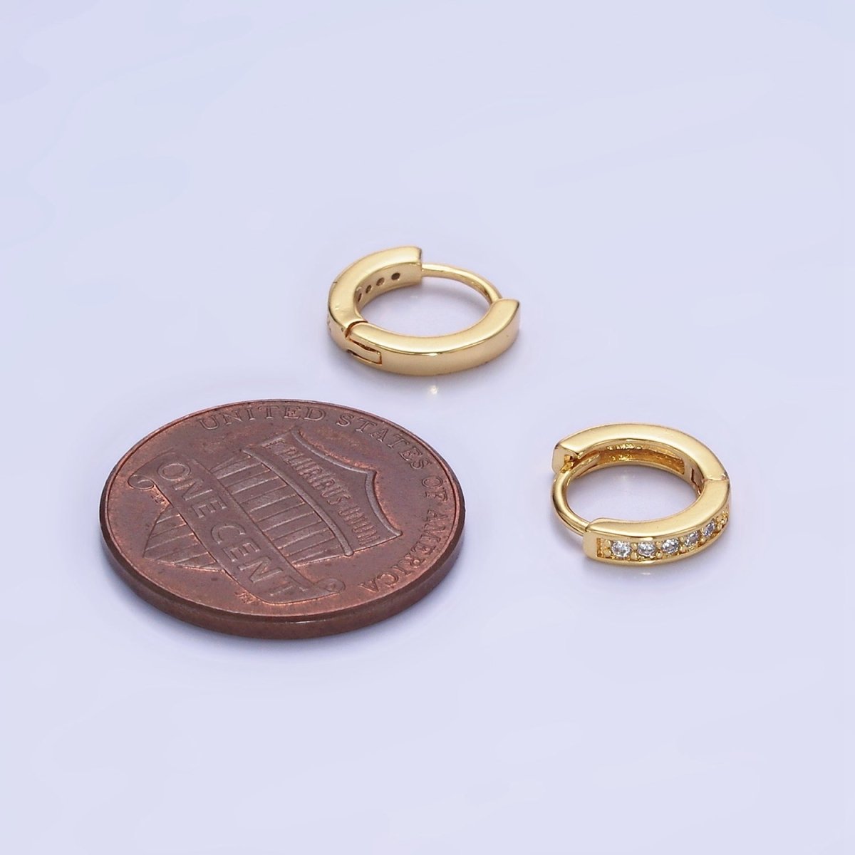 14K Gold Filled 10mm CZ Lined Cartilage Huggie Earrings in Gold & Silver | AB1346 AB1347