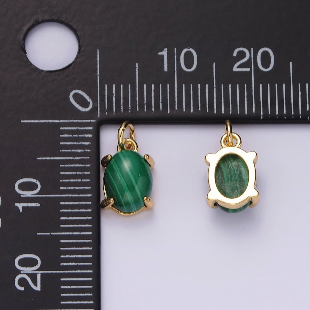 14K Gold Filled 10mm Green Malachite Oval Bezel Minimalist Charm | AG447 - DLUXCA