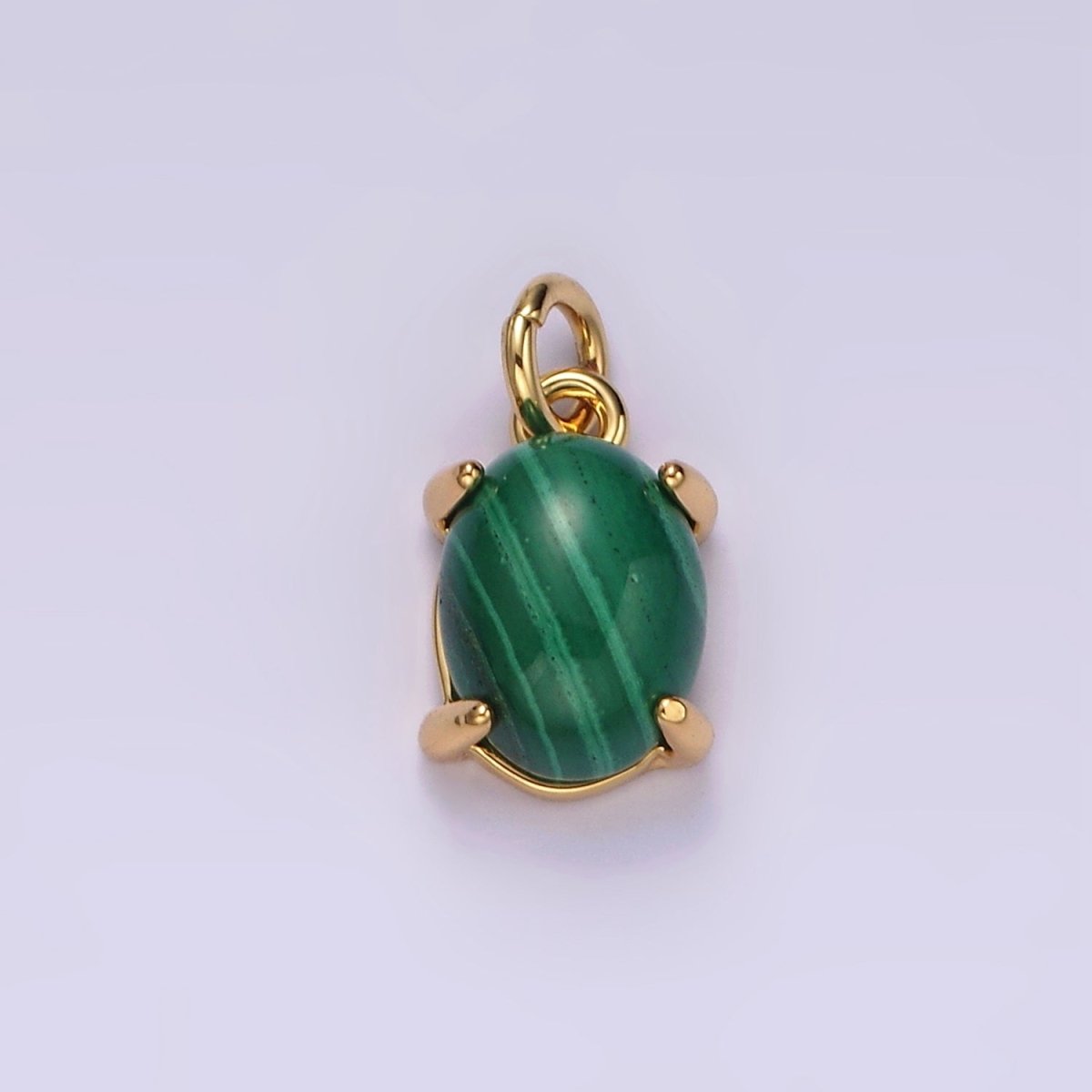 14K Gold Filled 10mm Green Malachite Oval Bezel Minimalist Charm | AG447 - DLUXCA