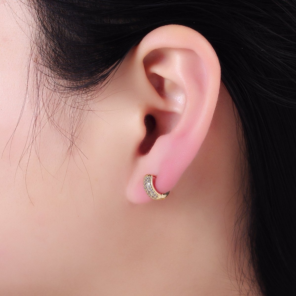 14K Gold Filled 10mm Micro Paved CZ Cartilage Huggie Earrings | AB1327 - DLUXCA