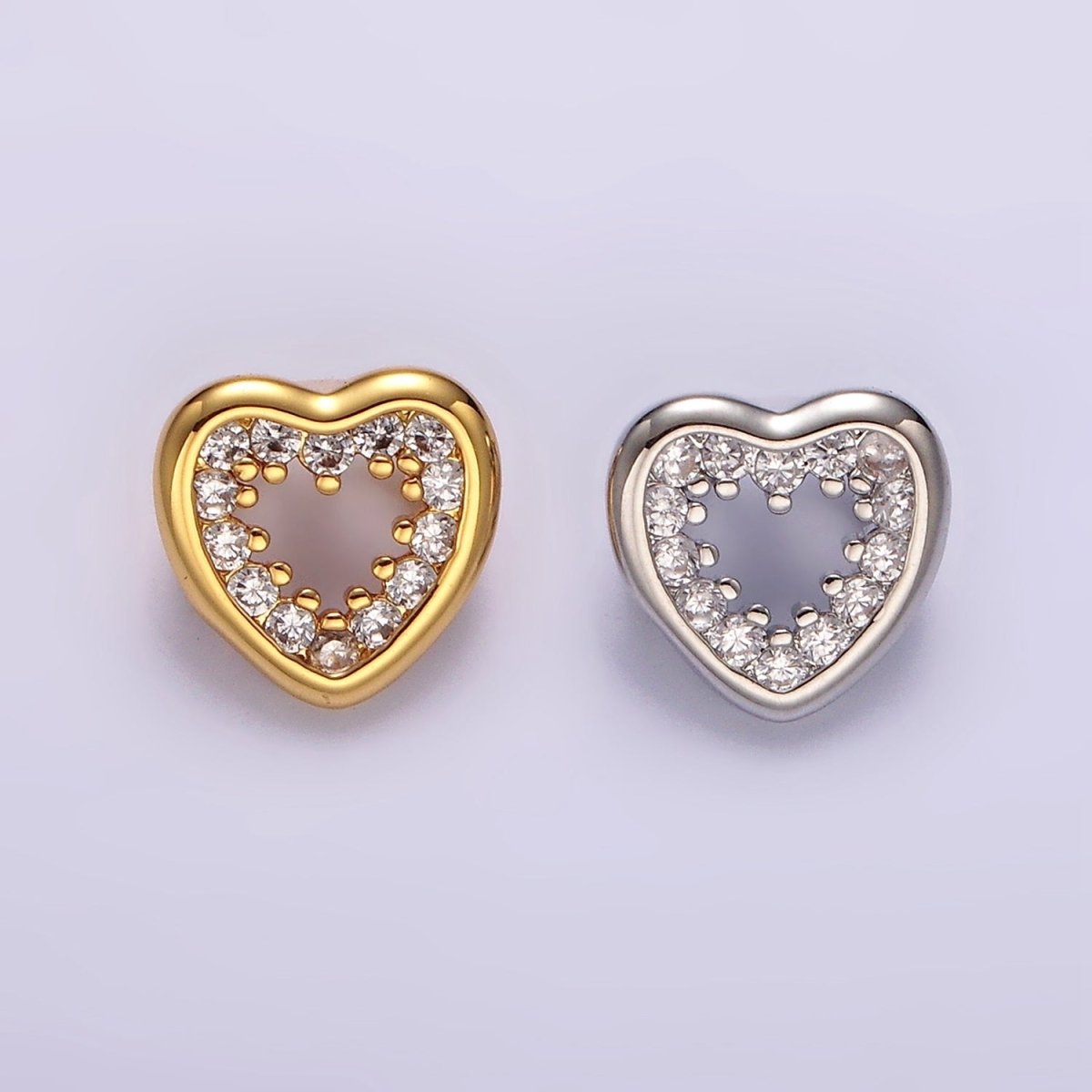 14K Gold Filled 10mm Open Heart Clear CZ Micro Paved Back Loop Pendant in Gold & Silver | I-084