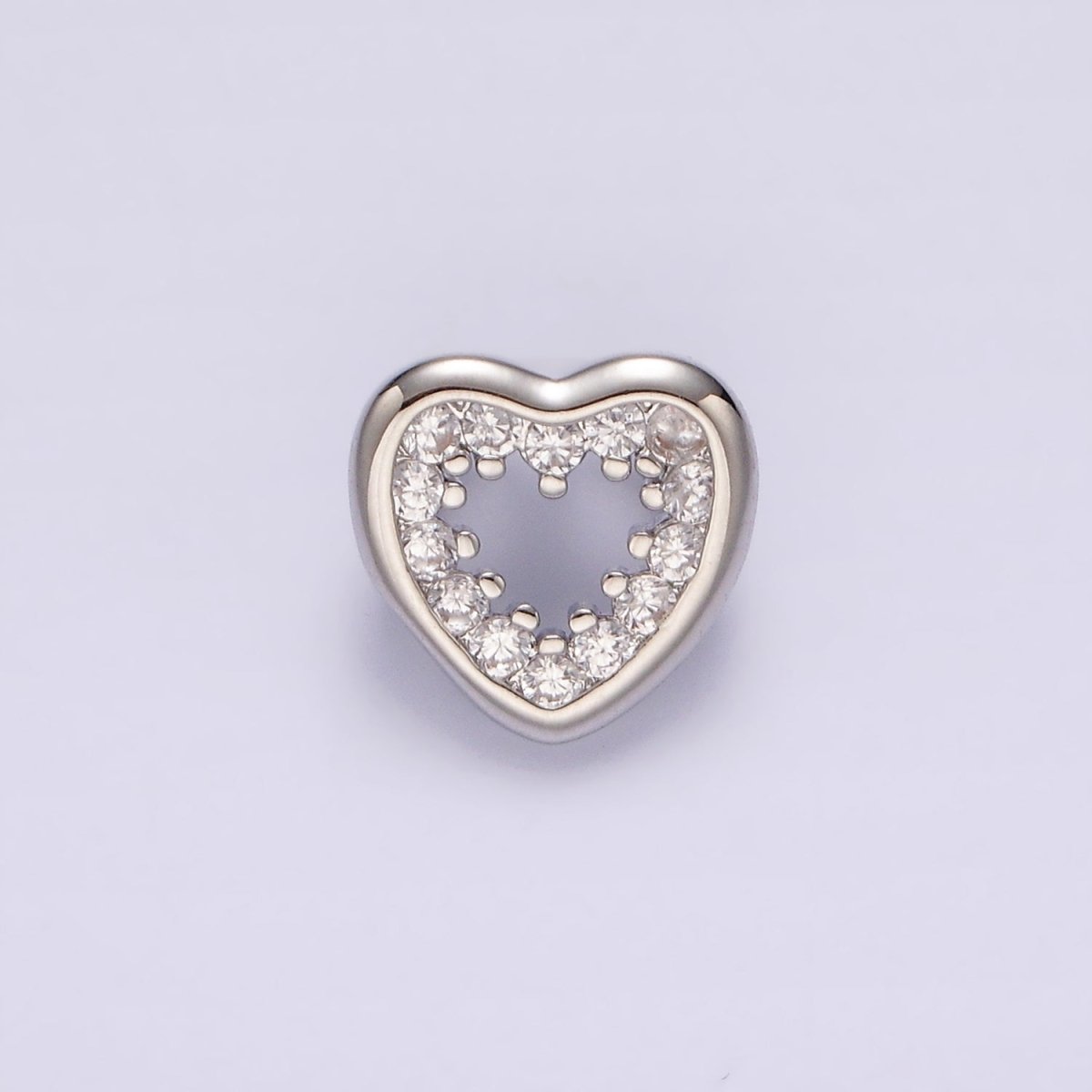 14K Gold Filled 10mm Open Heart Clear CZ Micro Paved Back Loop Pendant in Gold & Silver | I-084