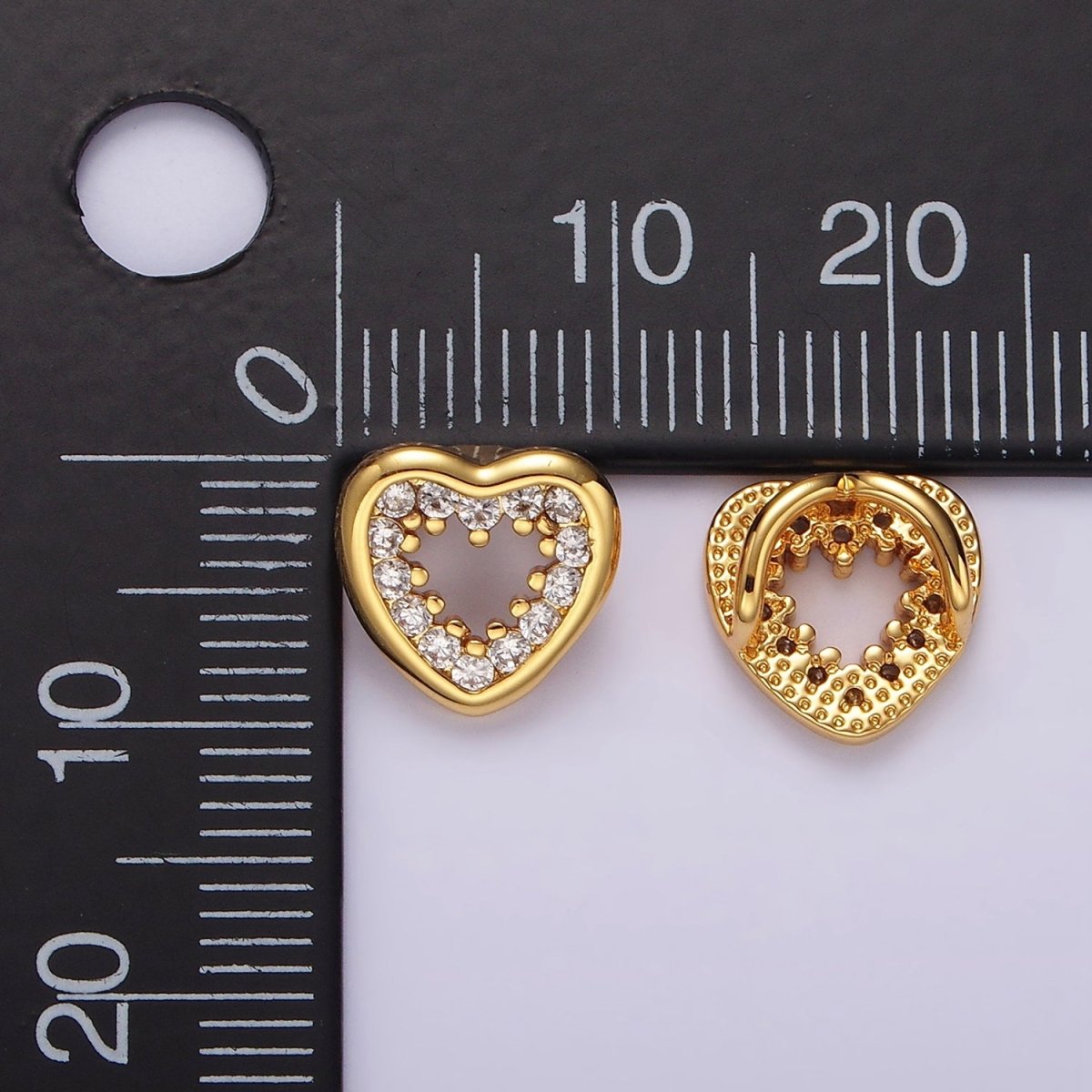 14K Gold Filled 10mm Open Heart Clear CZ Micro Paved Back Loop Pendant in Gold & Silver | I-084