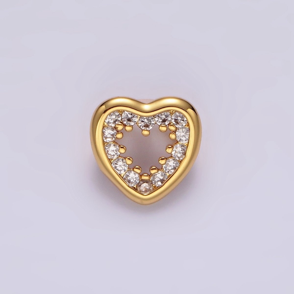 14K Gold Filled 10mm Open Heart Clear CZ Micro Paved Back Loop Pendant in Gold & Silver | I-084
