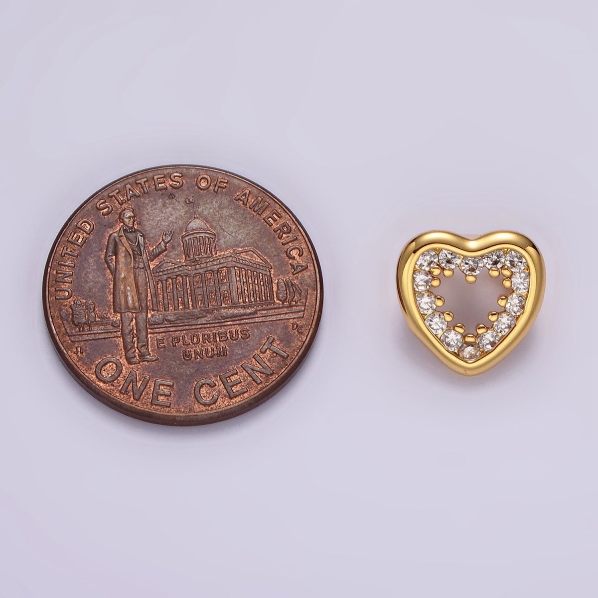 14K Gold Filled 10mm Open Heart Clear CZ Micro Paved Back Loop Pendant in Gold & Silver | I-084