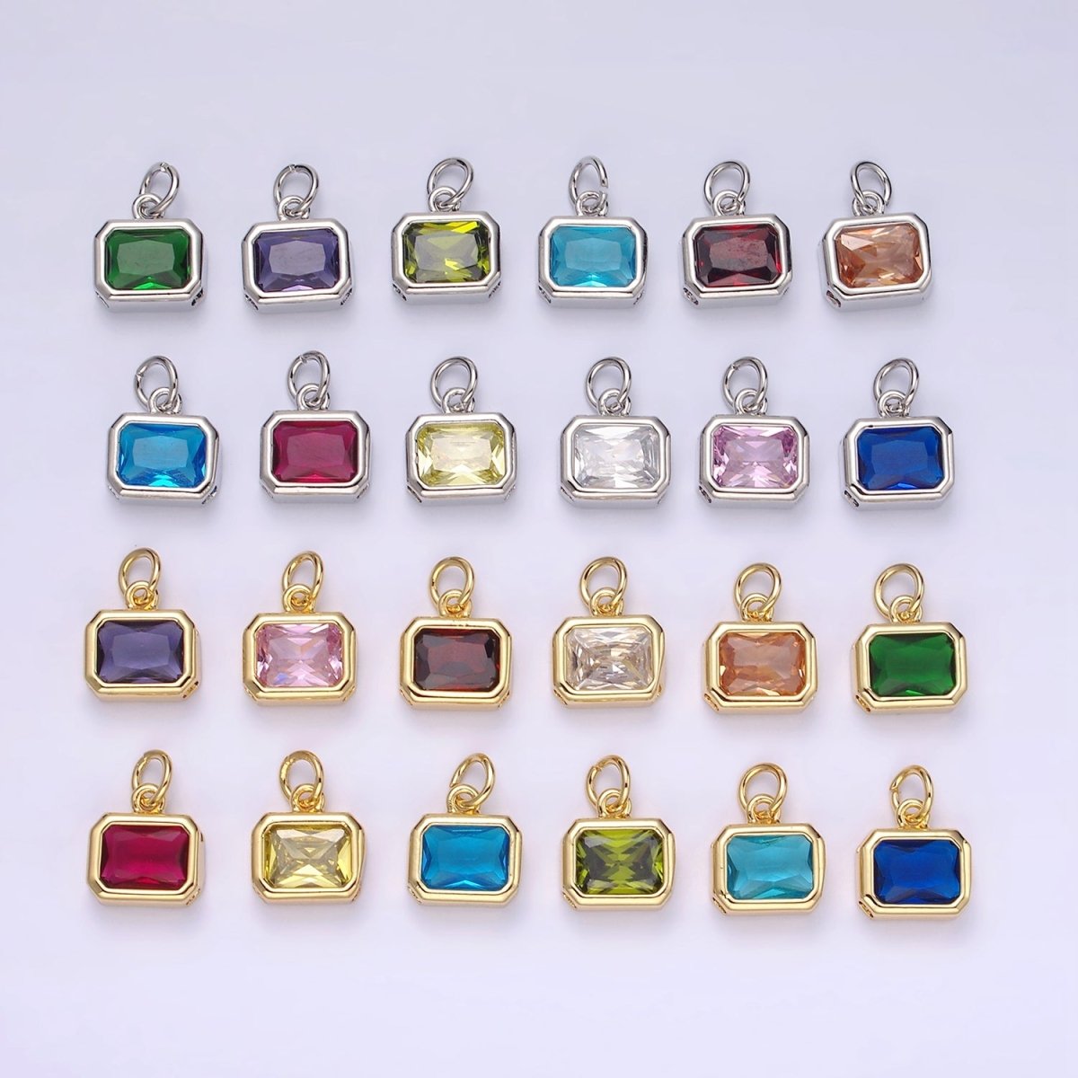 14K Gold Filled 10mm Personalized Birthstone Baguette Cubic Zirconia CZ Bezel Charm in Silver & Gold | N1600 - N1623