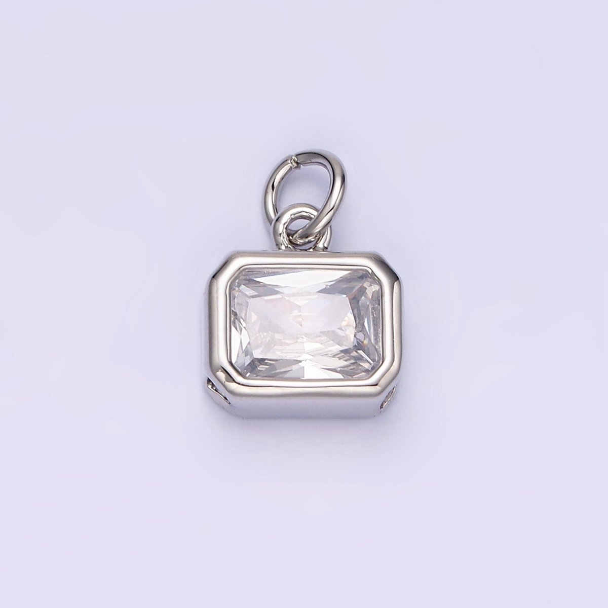 14K Gold Filled 10mm Personalized Birthstone Baguette Cubic Zirconia CZ Bezel Charm in Silver & Gold | N1600 - N1623