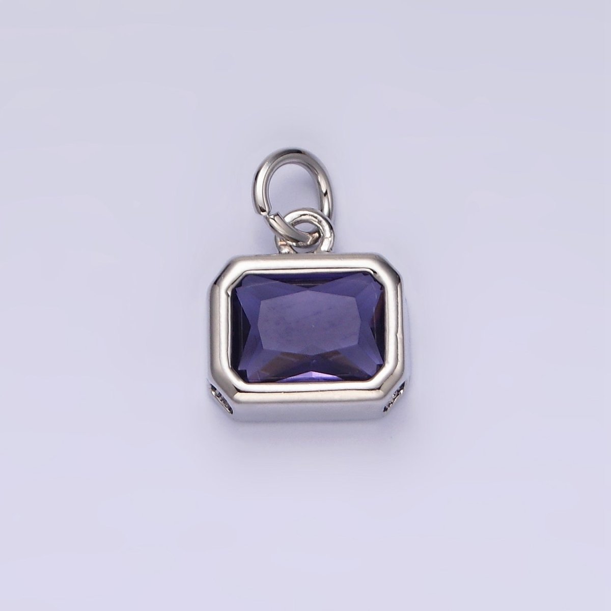 14K Gold Filled 10mm Personalized Birthstone Baguette Cubic Zirconia CZ Bezel Charm in Silver & Gold | N1600 - N1623