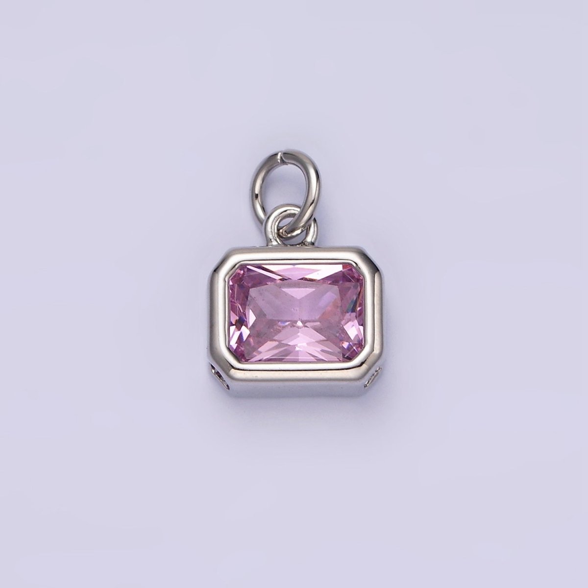 14K Gold Filled 10mm Personalized Birthstone Baguette Cubic Zirconia CZ Bezel Charm in Silver & Gold | N1600 - N1623