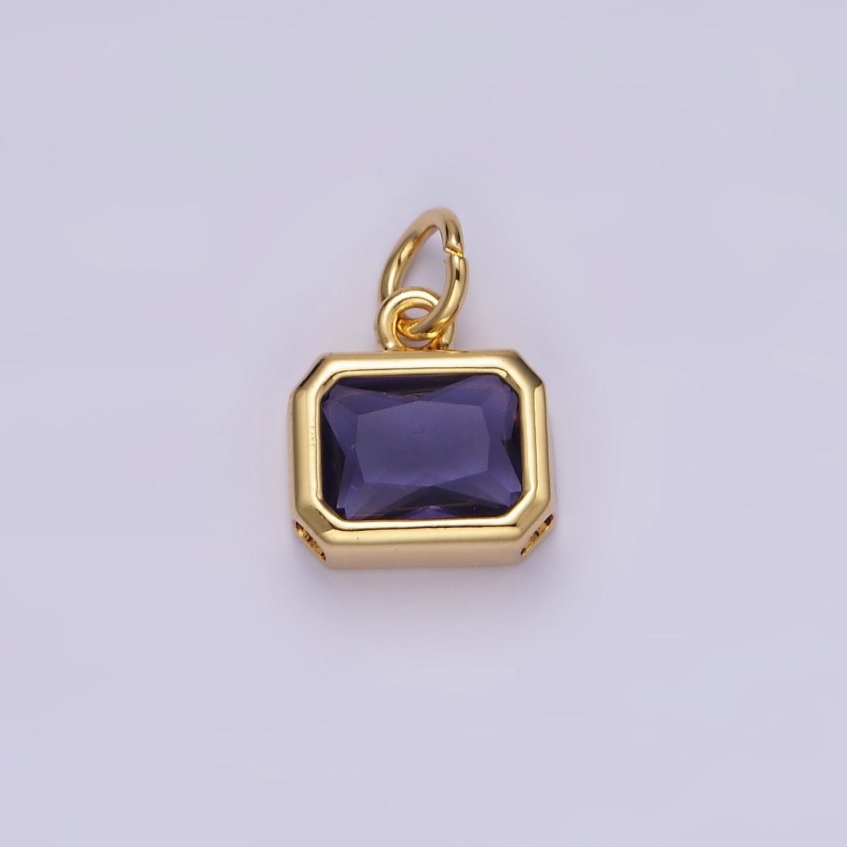 14K Gold Filled 10mm Personalized Birthstone Baguette Cubic Zirconia CZ Bezel Charm in Silver & Gold | N1600 - N1623