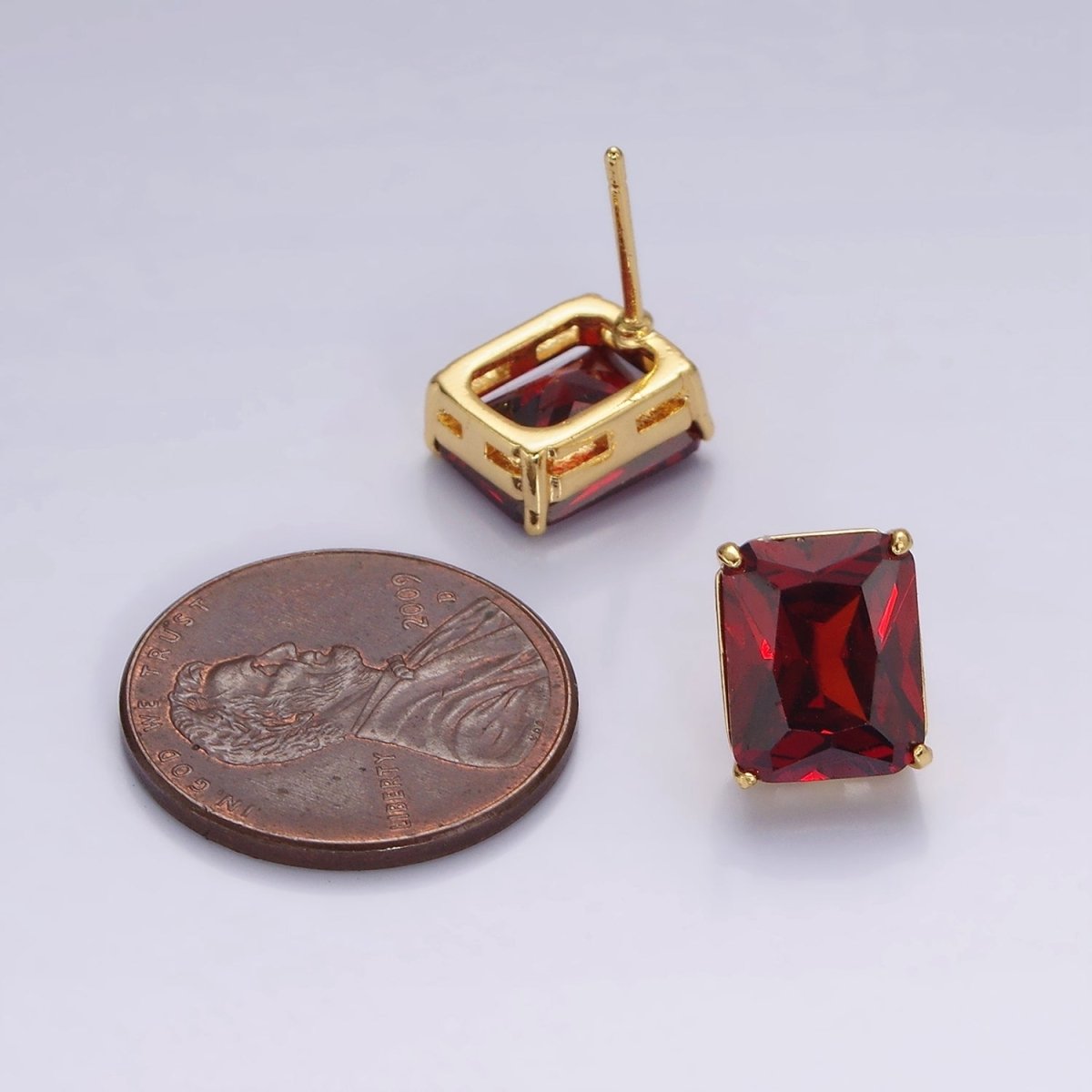 14K Gold Filled 10mm Red, Black, Clear CZ Baguette Stud Earrings | AE958 - AE960