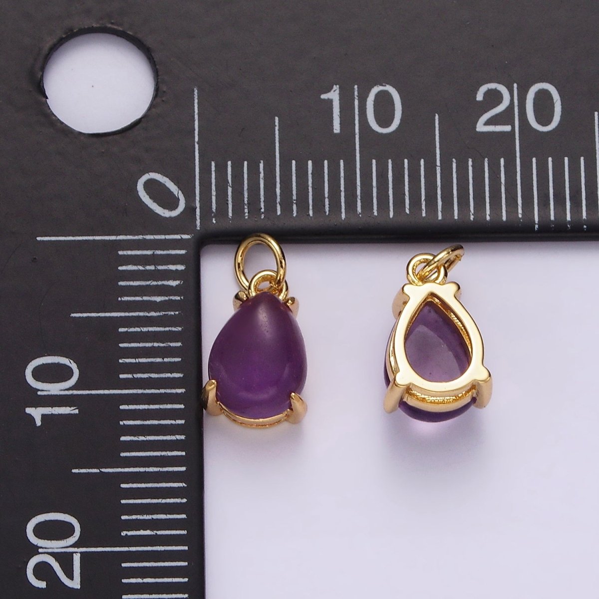 14K Gold Filled 10mm Rose Quartz, Amethyst Teardrop Bezel Minimalist Charm | AG445 AG446