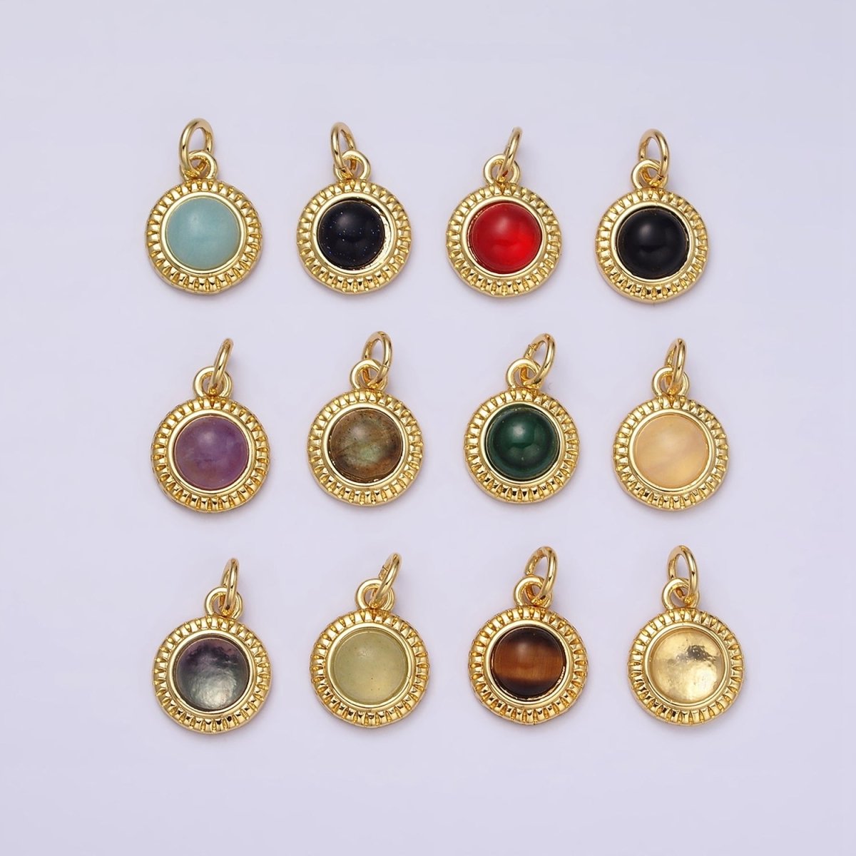 14K Gold Filled 10mm Round Natural Gemstone Lined Connector | AC1517 - AC1528