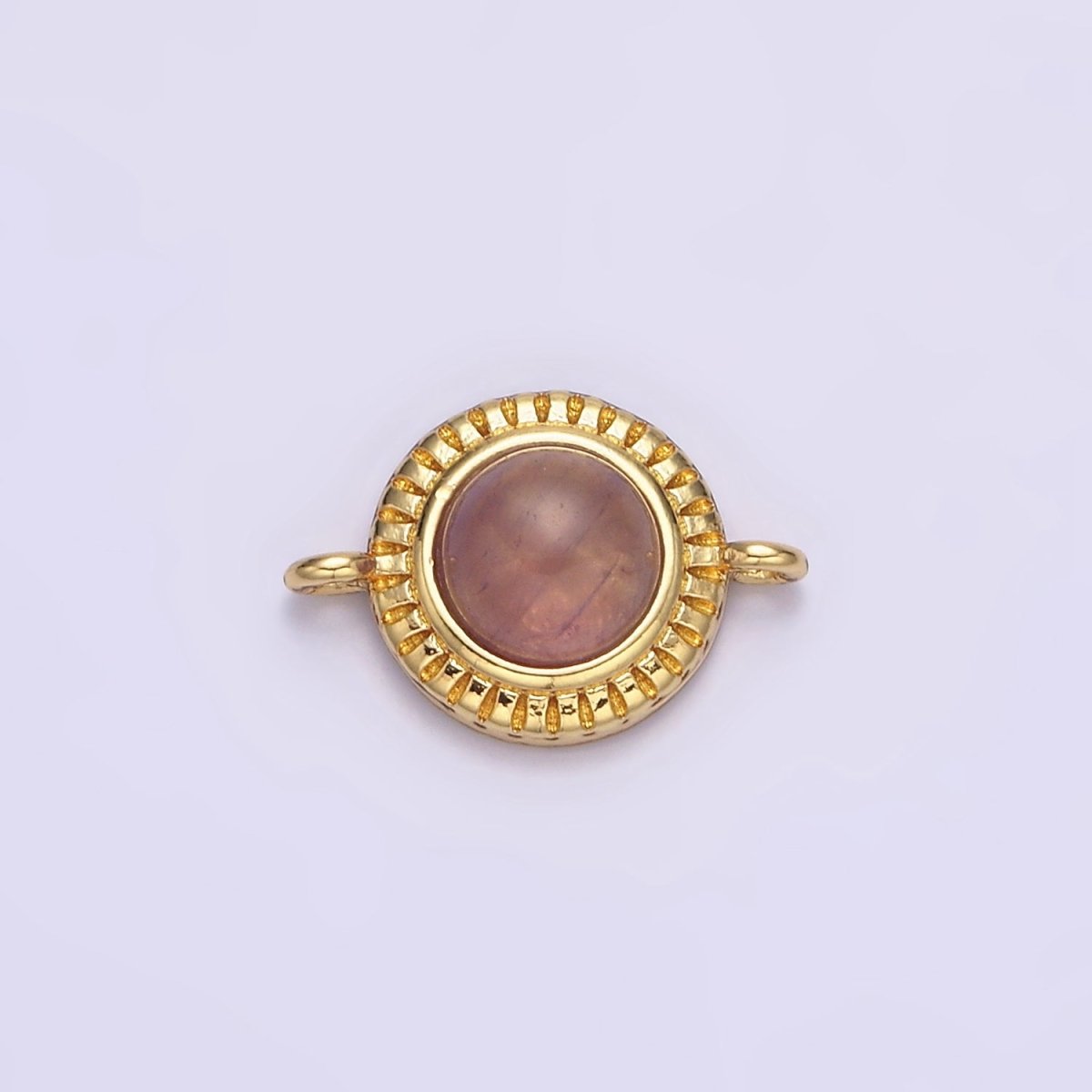 14K Gold Filled 10mm Round Natural Gemstone Lined Connector | Y-738 ~ Y-749