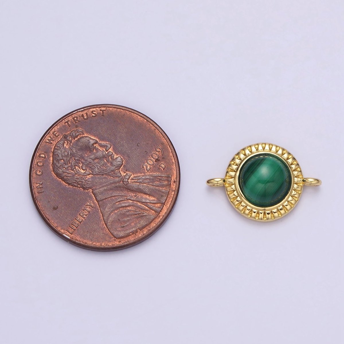 14K Gold Filled 10mm Round Natural Gemstone Lined Connector | Y-738 ~ Y-749
