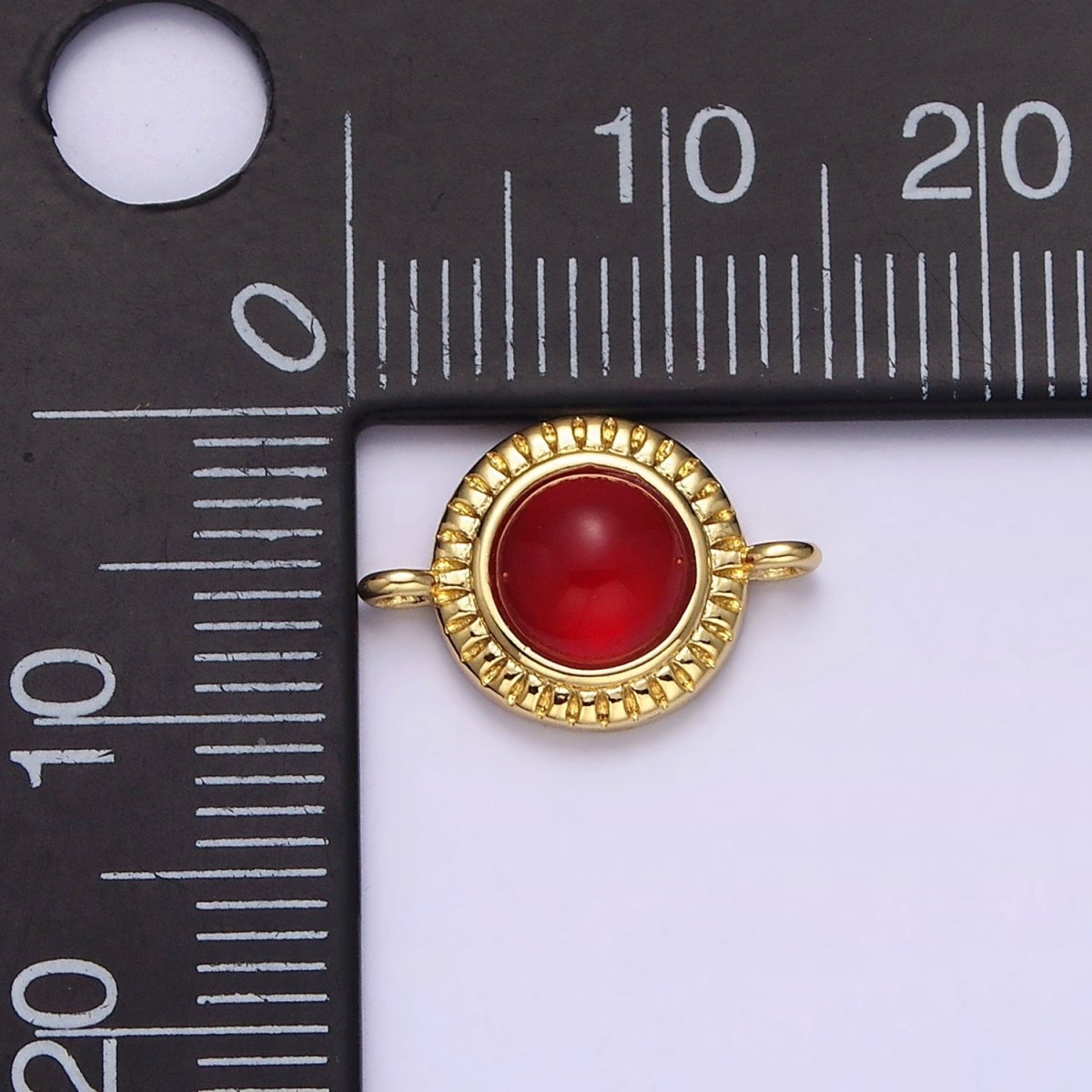 14K Gold Filled 10mm Round Natural Gemstone Lined Connector | Y-738 ~ Y-749