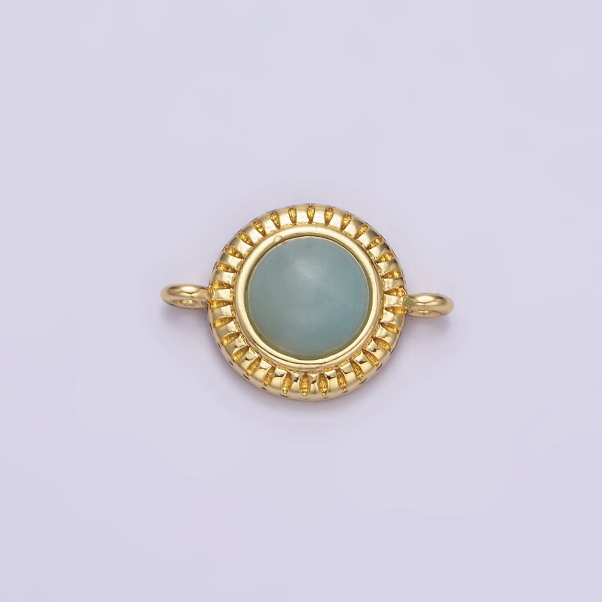 14K Gold Filled 10mm Round Natural Gemstone Lined Connector | Y-738 ~ Y-749