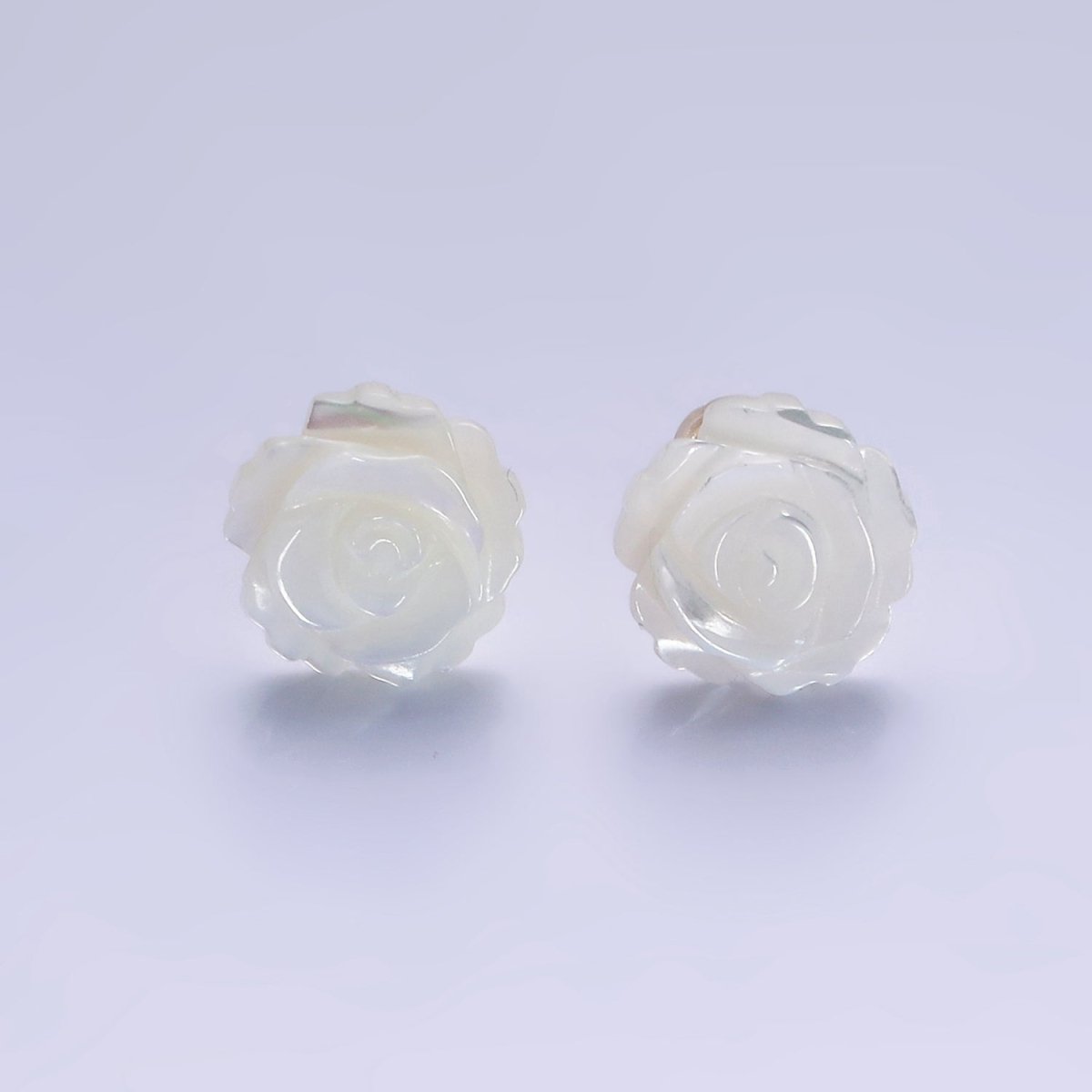 14K Gold Filled 10mm White Rose Flower Shell Pearl Stud Earrings | AB1139 - DLUXCA