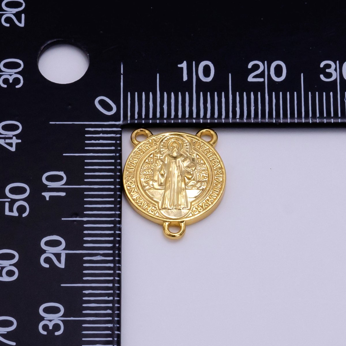 14K Gold Filled 11mm, 14mm Saint Benedict Round Triple Loop Connector | G843